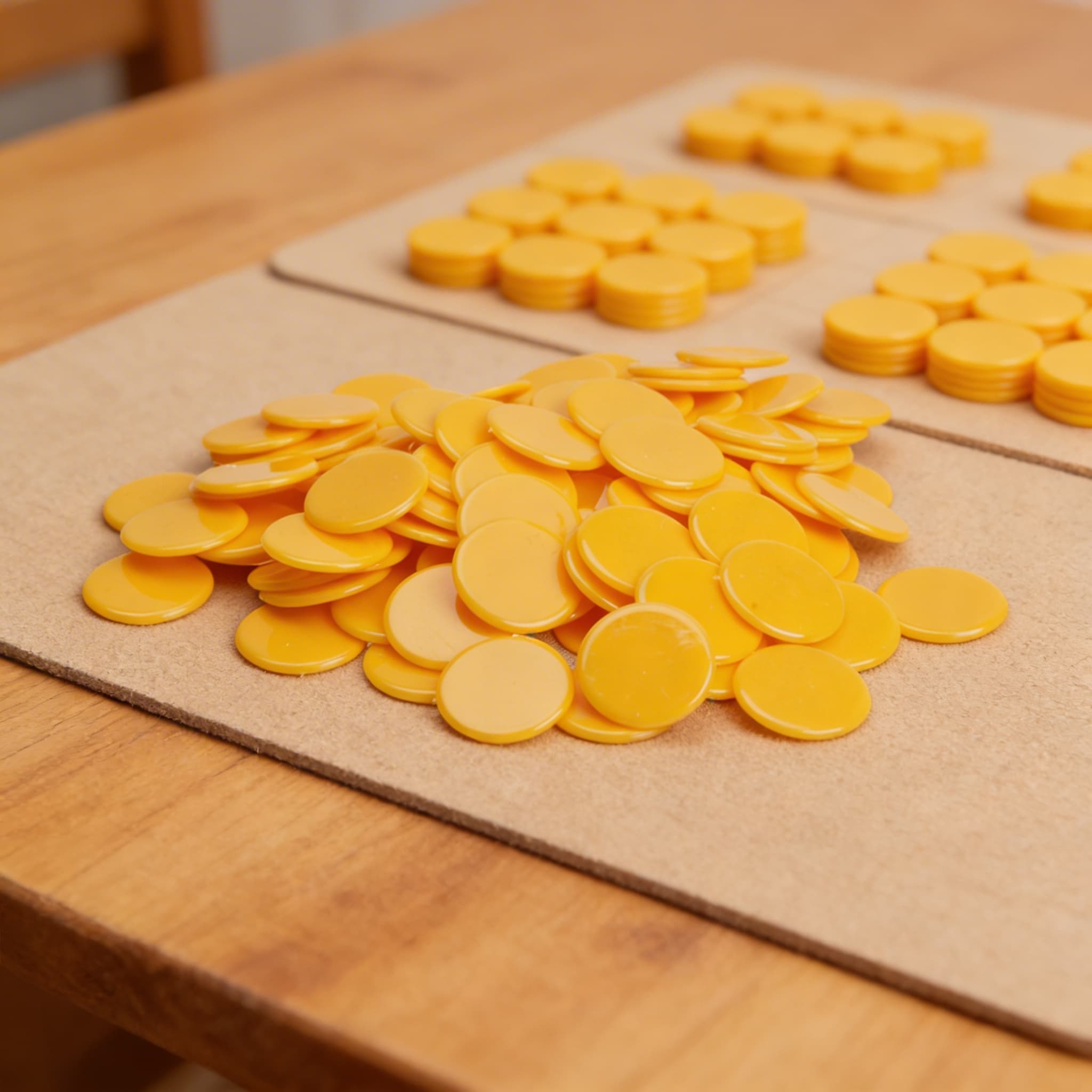 Zählchips — 100 gelbe Plastikchips für Mathematik — Detailansicht