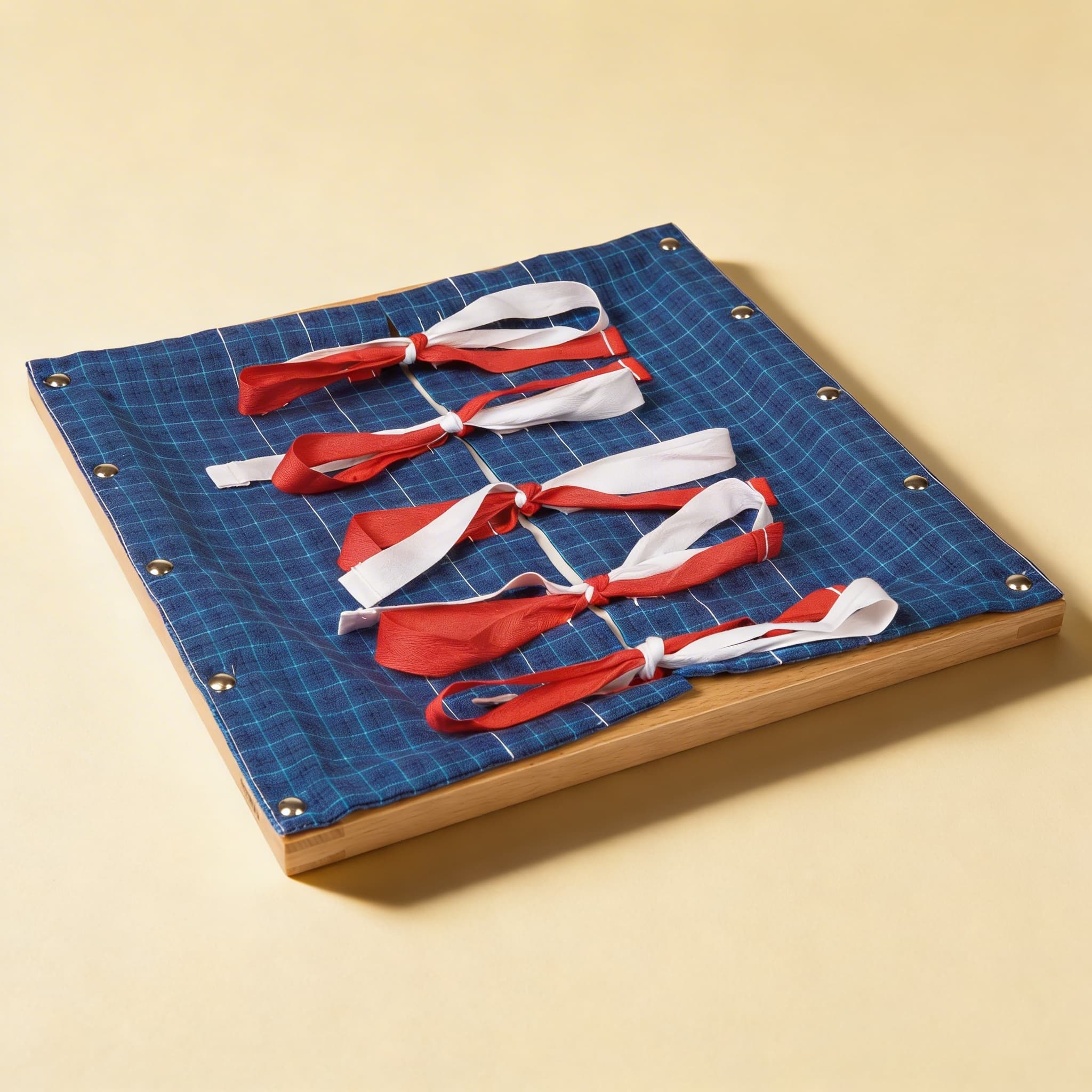 Schleifenbinde-Rahmen — fünf Bändersätze für Koordinationsübung — Katalogansicht