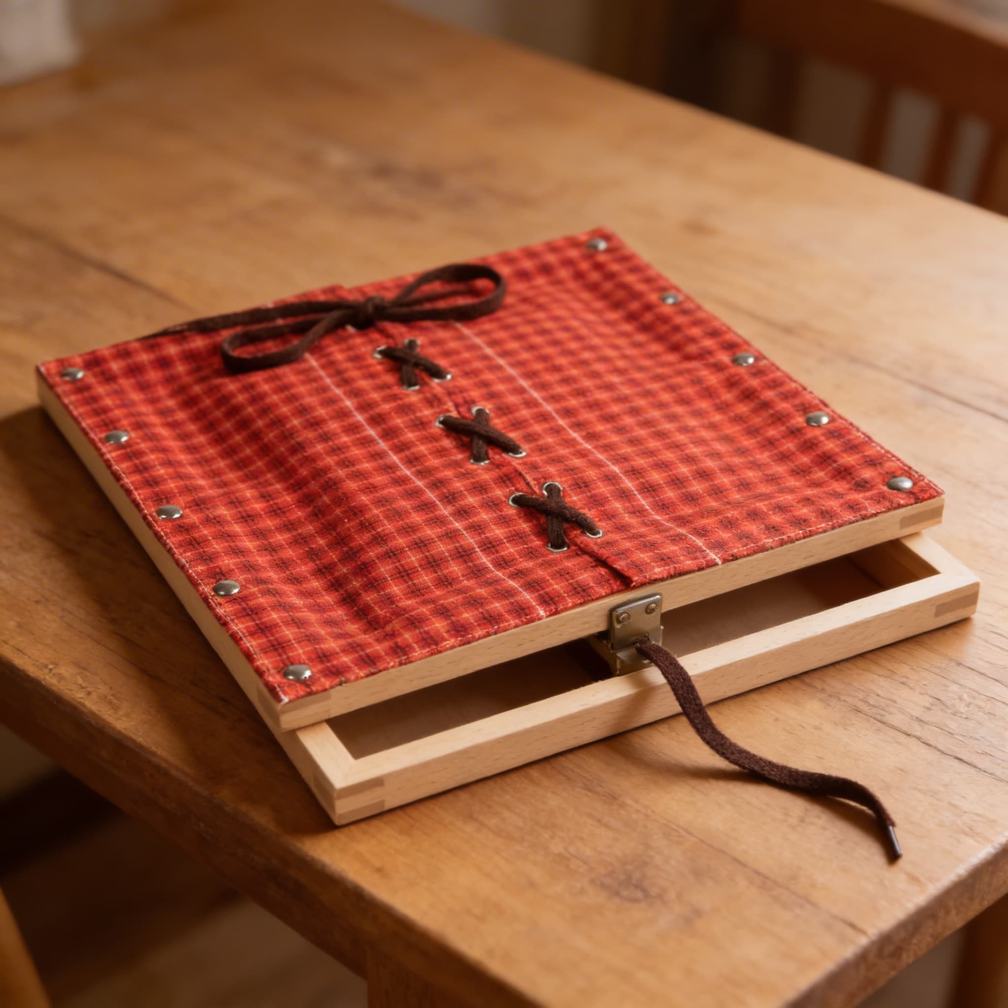 Schnür-Rahmen — Metallösen mit Kordfädelübung — Detailansicht