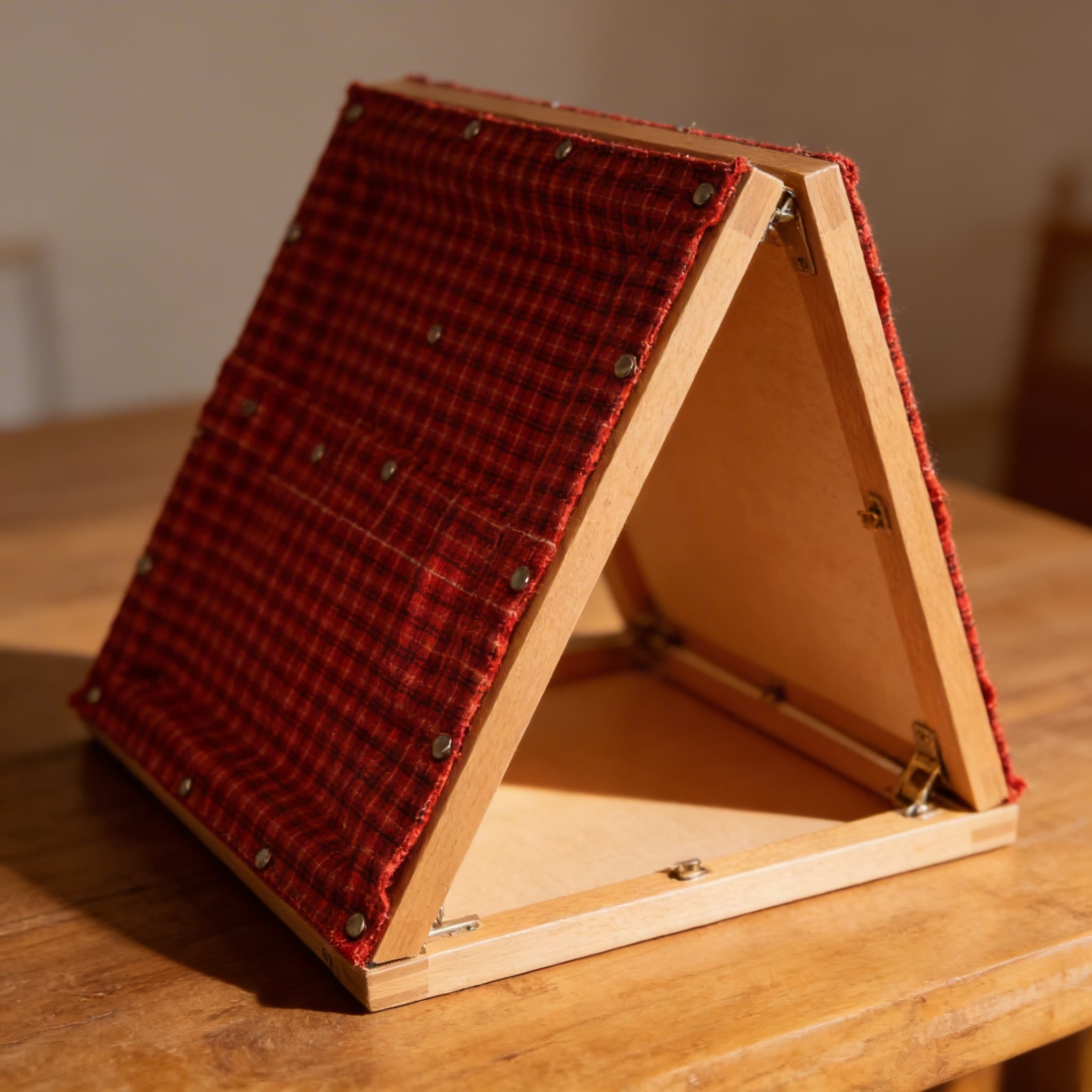 Anziehrahmen: Druckknöpfe — Metallknöpfe auf Rot-Schwarz Karo — Detailansicht