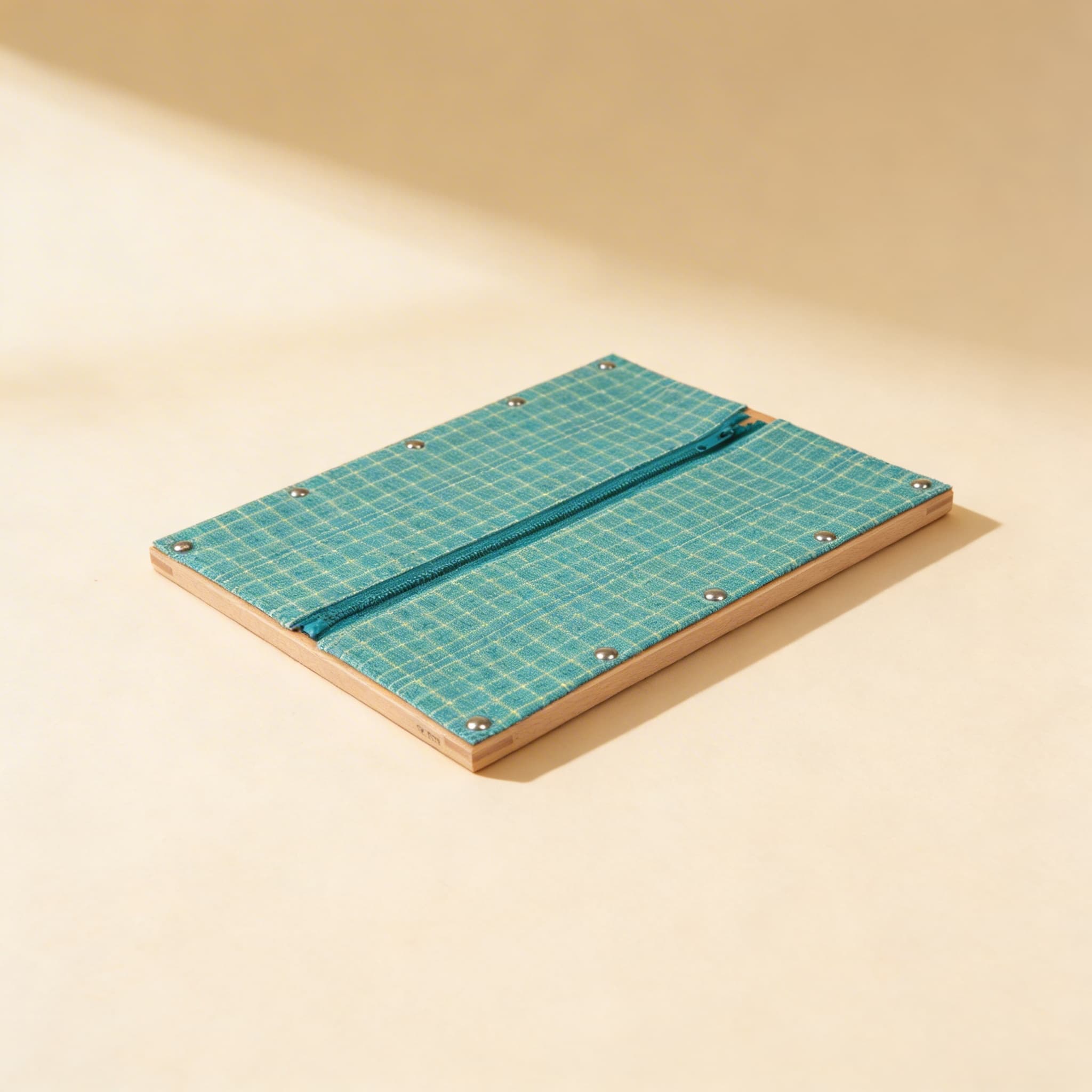 Anziehrahmen: Reißverschluss — Türkis-Grün Kariert — Seitenansicht