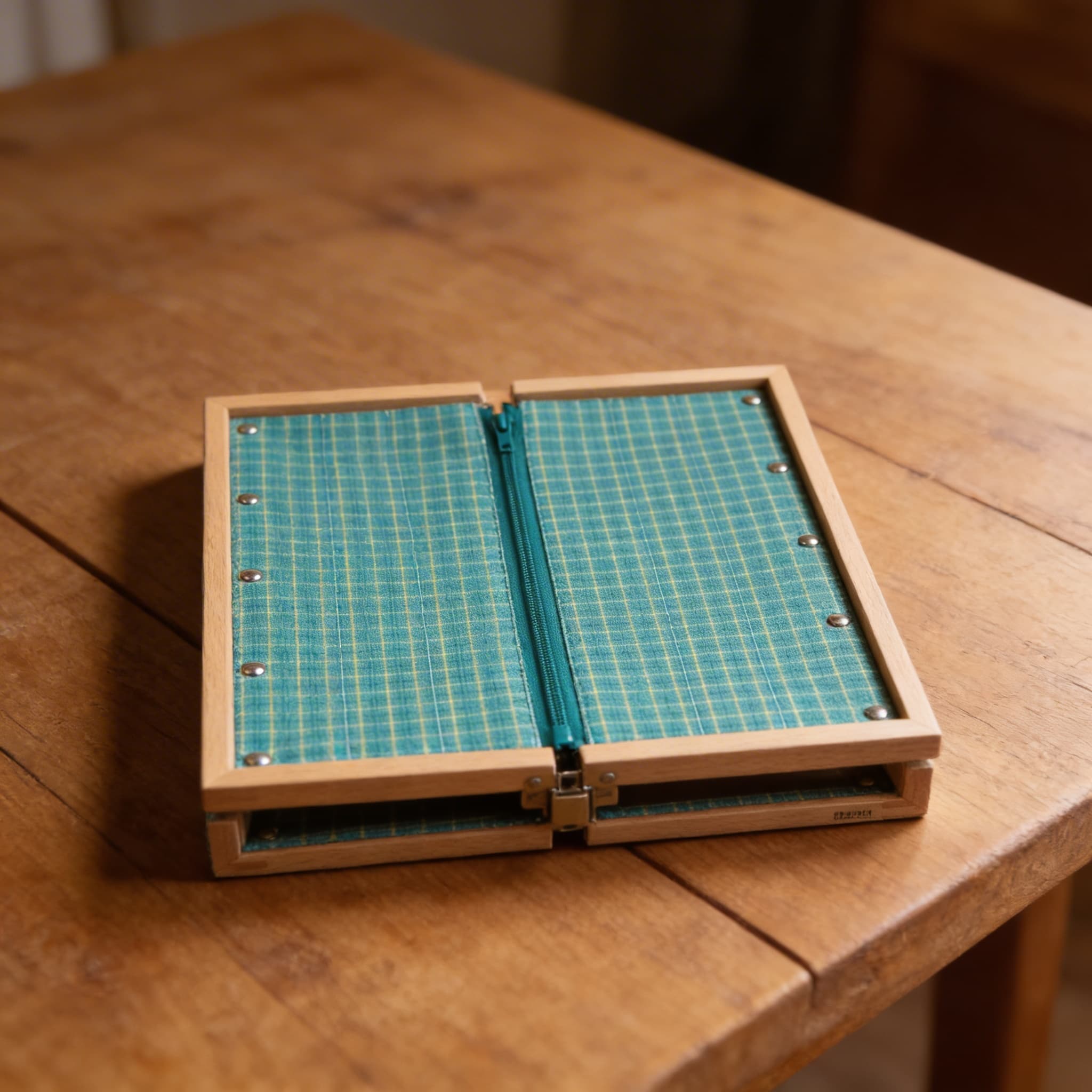 Anziehrahmen: Reißverschluss — Türkis-Grün Kariert — Detailansicht