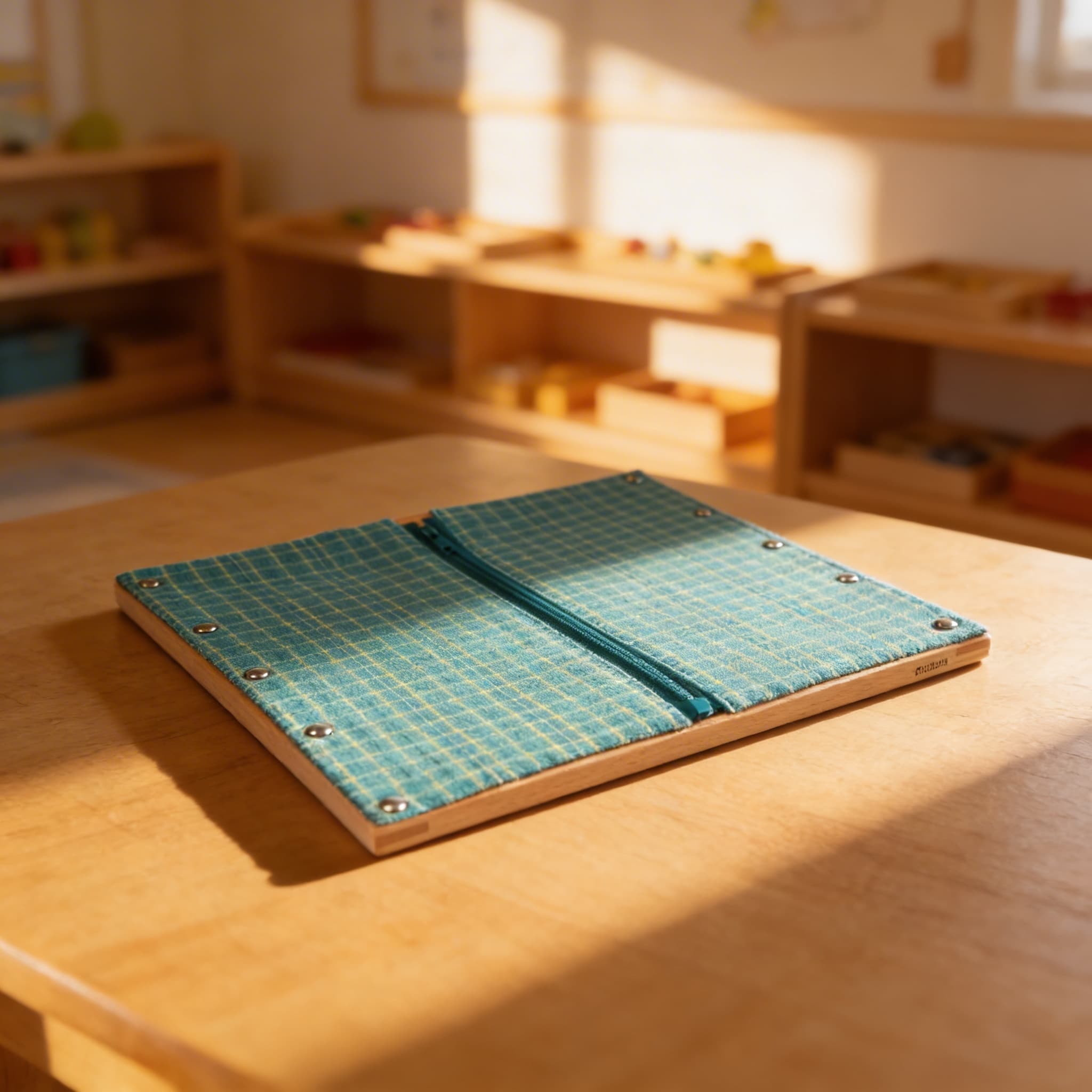 Anziehrahmen: Reißverschluss — Türkis-Grün Kariert — Im Einsatz