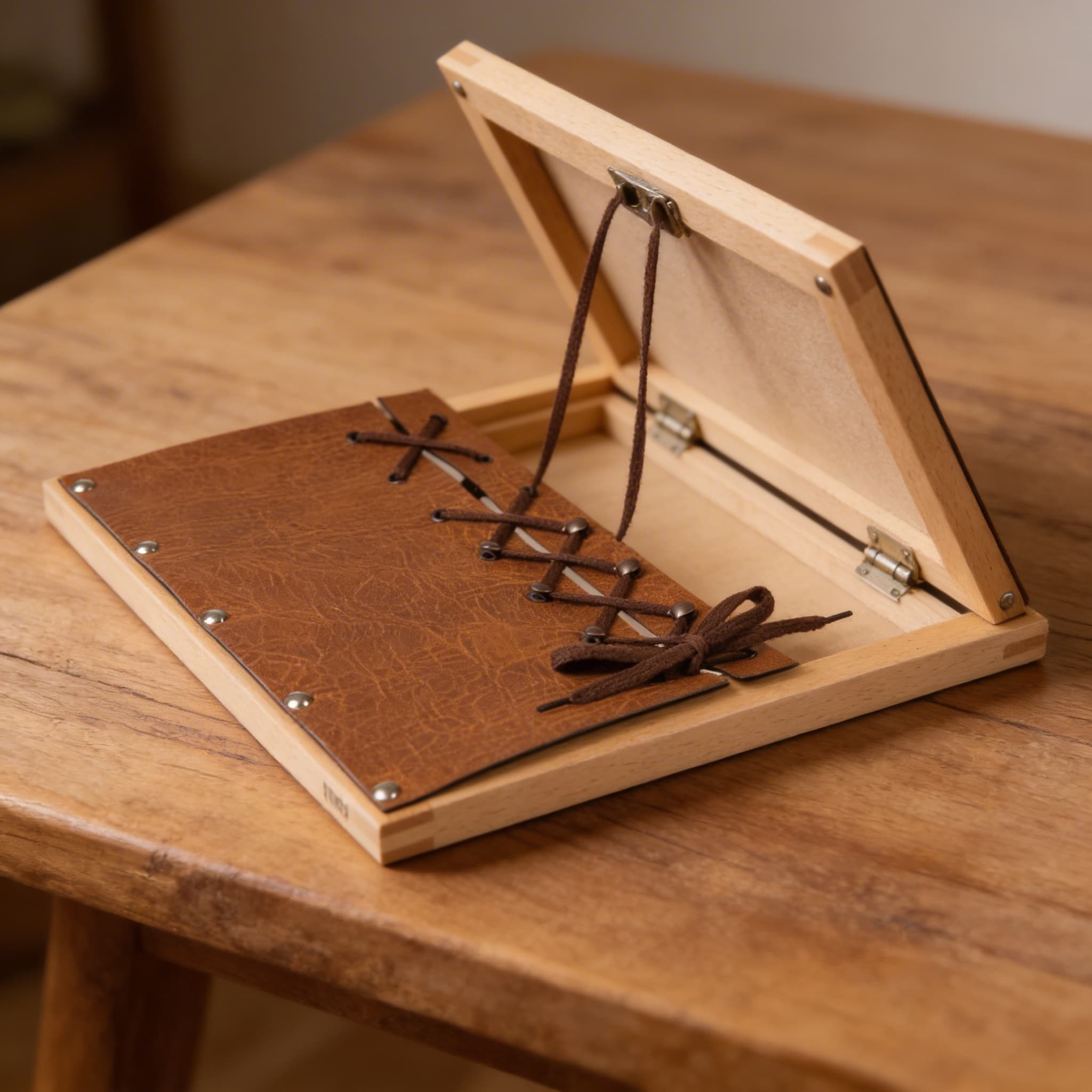 Schuhschnür-Rahmen — authentisches Kreuzschnürmuster mit Lederpaneelen — Detailansicht