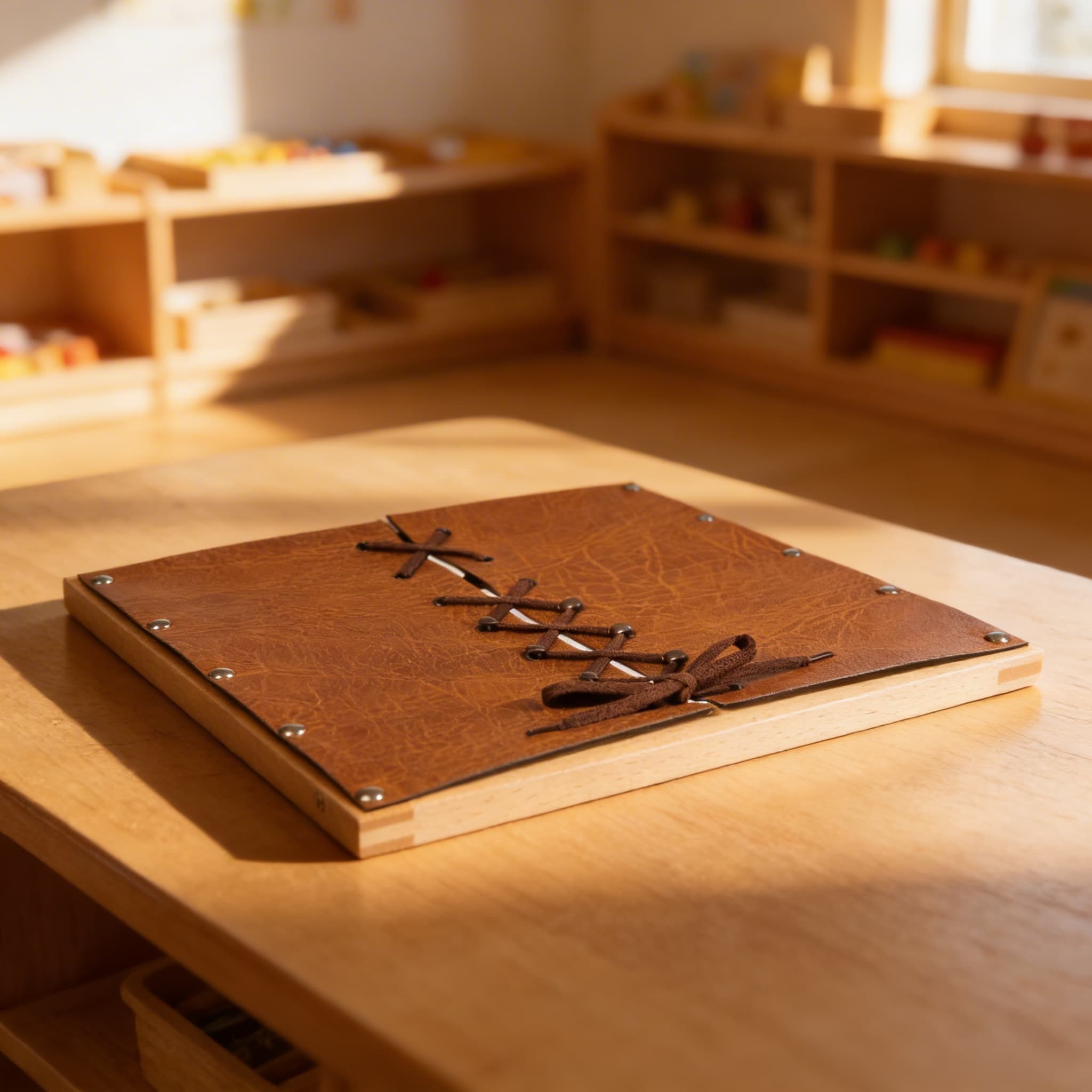 Schuhschnür-Rahmen — authentisches Kreuzschnürmuster mit Lederpaneelen — Im Einsatz