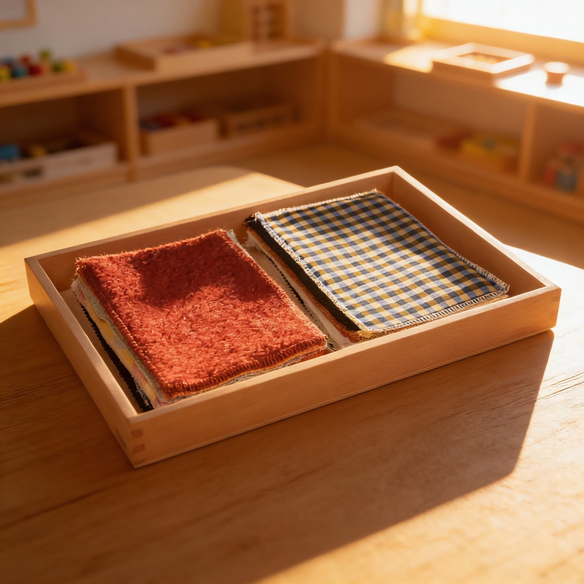 Stoffkasten — Taktile Unterscheidung durch Paarzuordnung — Im Einsatz