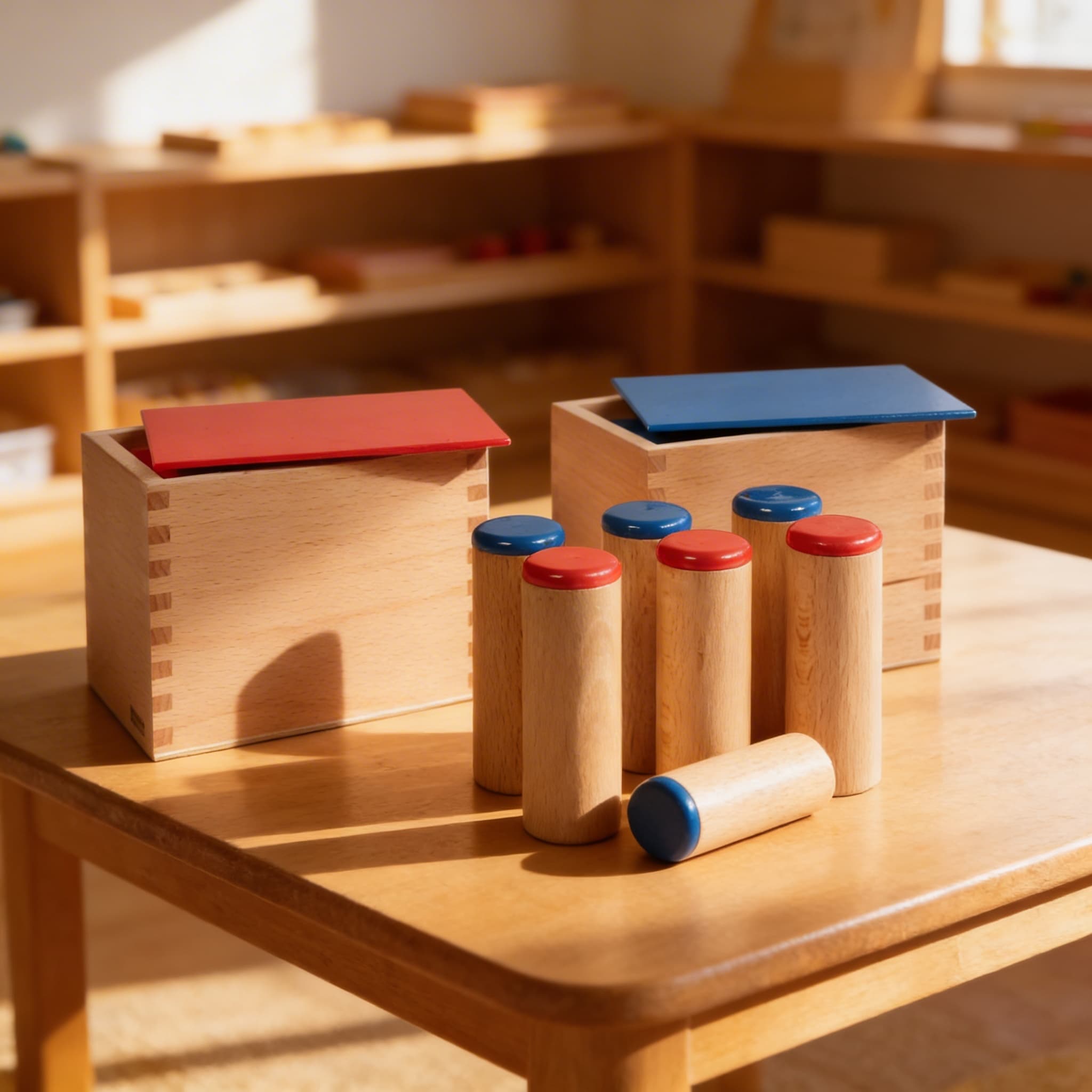 Geräuschdosen — Gepaarte Zylinder für auditives Unterscheidungstraining — Im Einsatz