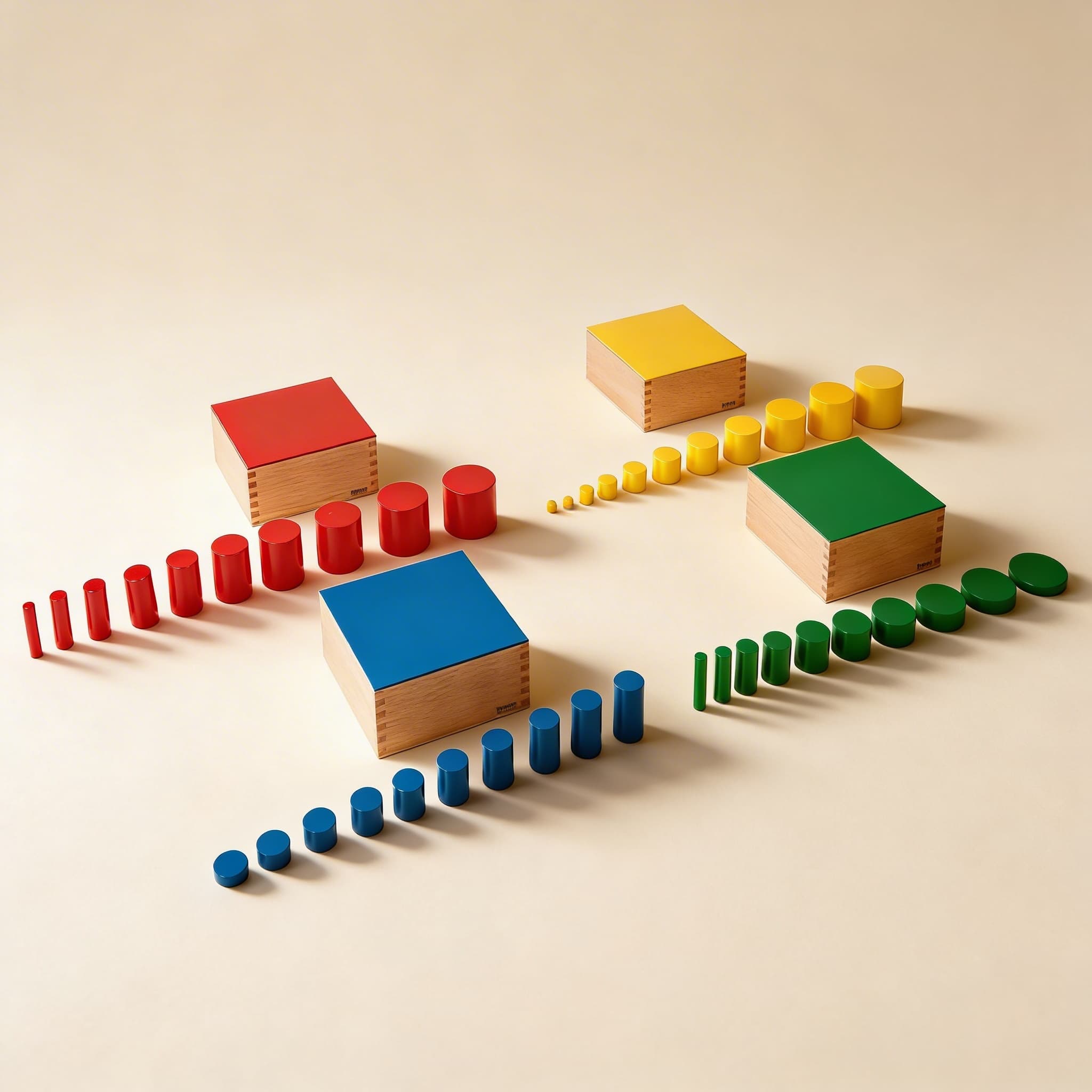 Zylinderblöcke ohne Griffe — Vier Blöcke für Dimensionsunterscheidung — Katalogansicht