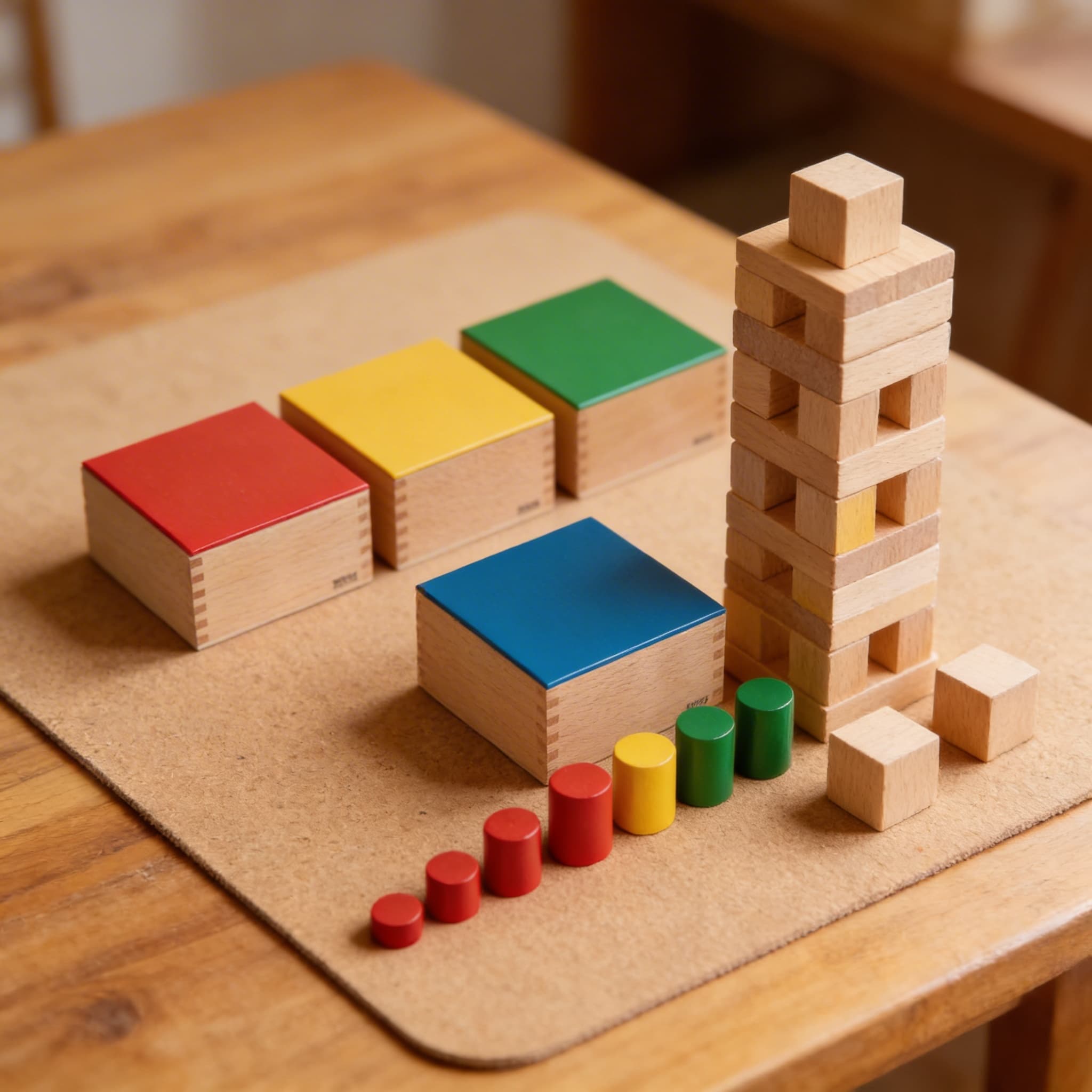 Zylinderblöcke ohne Griffe — Vier Blöcke für Dimensionsunterscheidung — Detailansicht