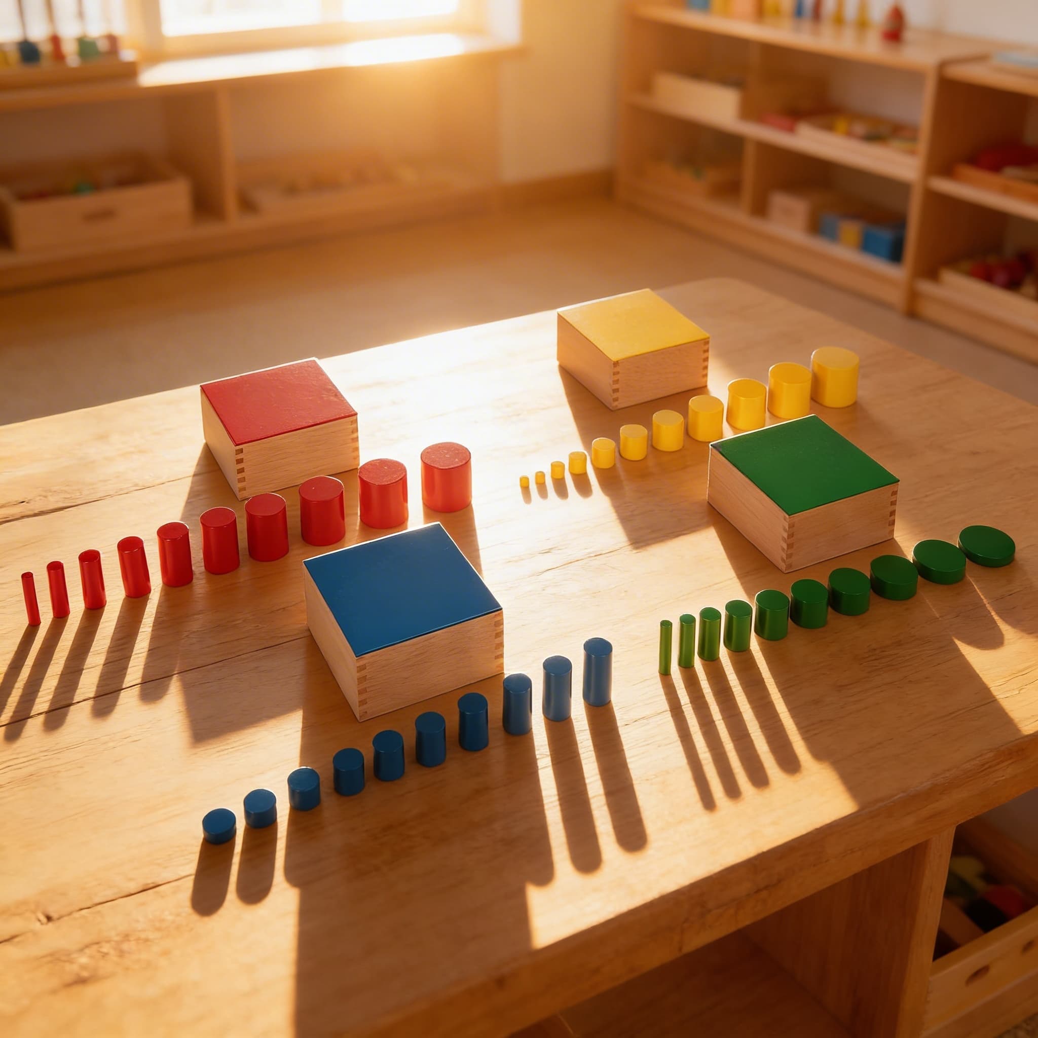 Zylinderblöcke ohne Griffe — Vier Blöcke für Dimensionsunterscheidung — Im Einsatz