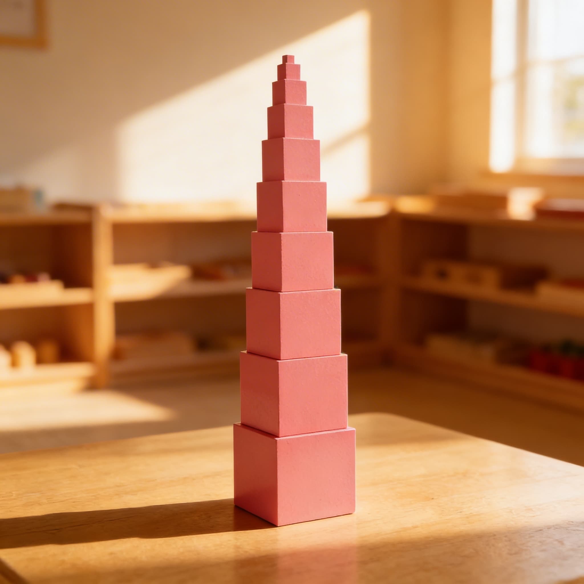 Rosa Turm — 10 Abgestufte Würfel für Visuelle Unterscheidung — Im Einsatz