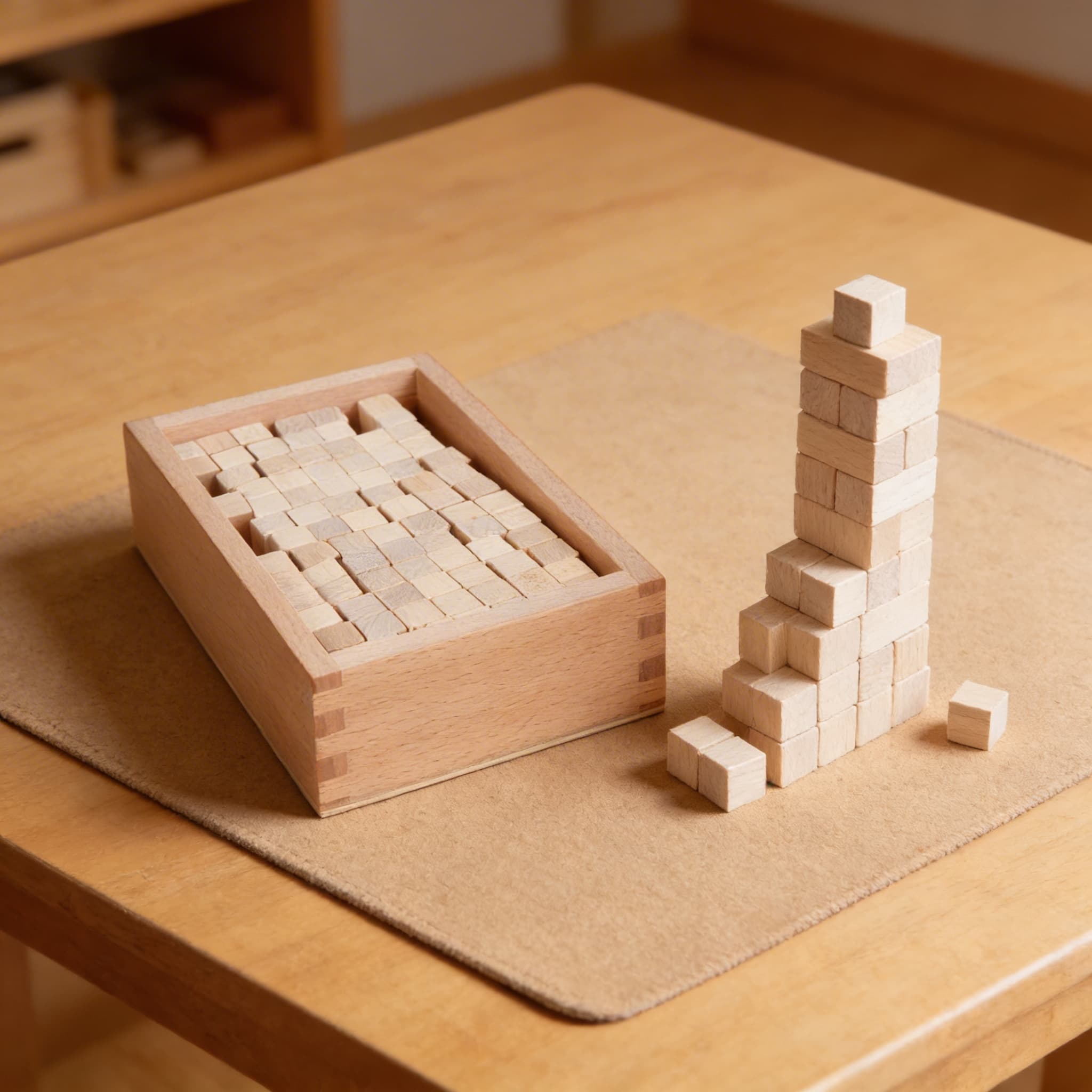 Rosa Turm Ergänzungswürfel — 100 Holzwürfel in Aufbewahrungsbox — Detailansicht