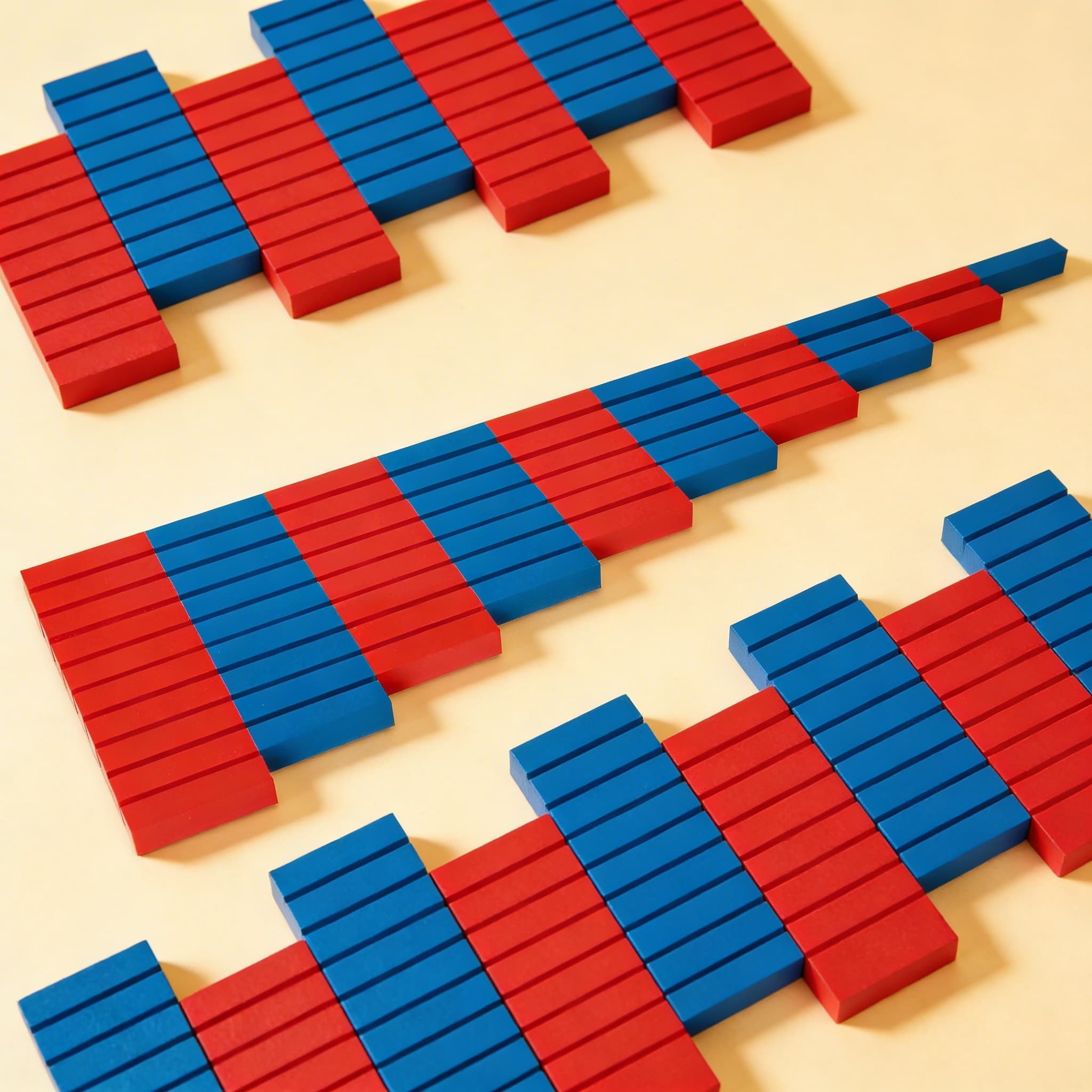 Numerische Stangen — Zehn graduierte Holzstangen — Seitenansicht