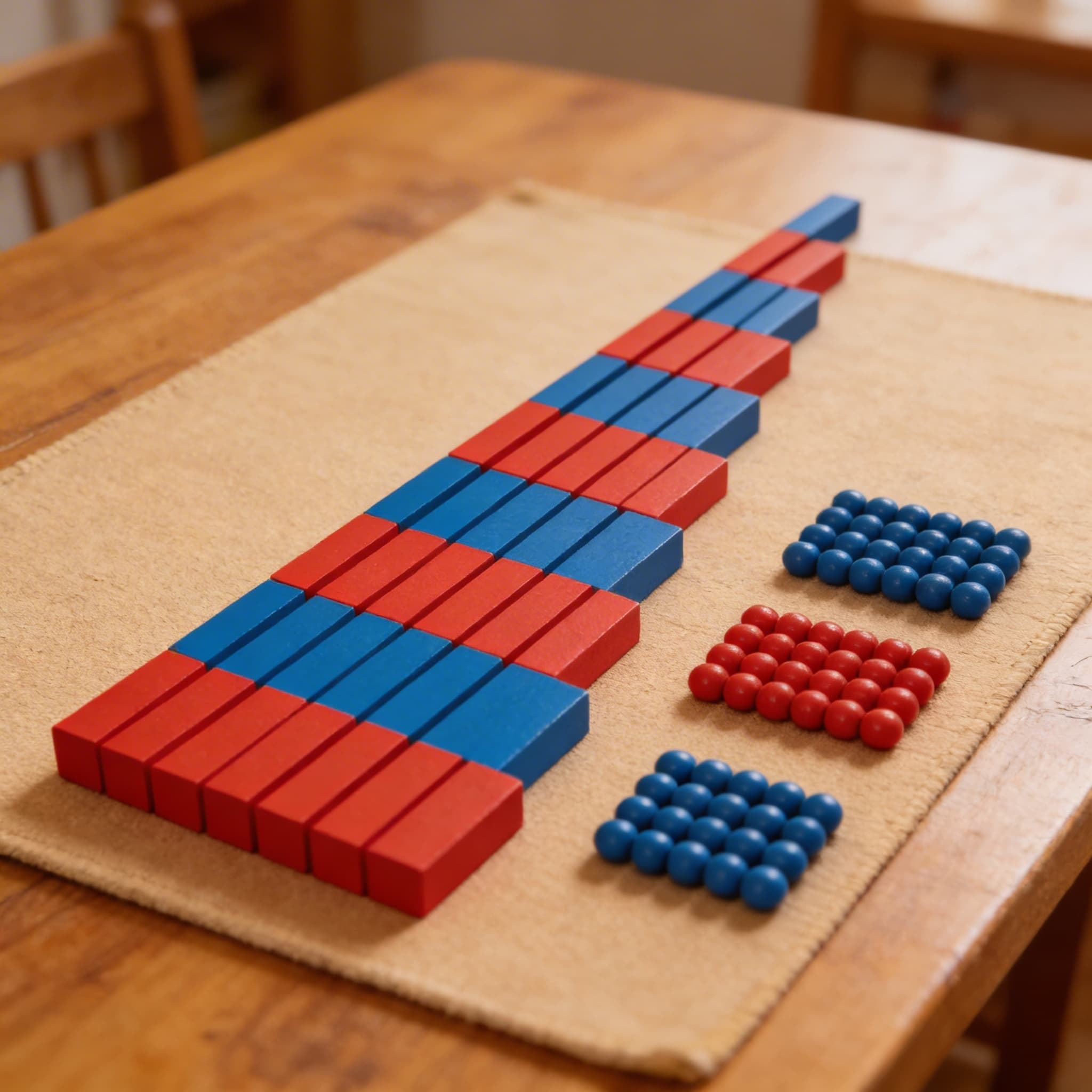 Numerische Stangen — Zehn graduierte Holzstangen — Detailansicht