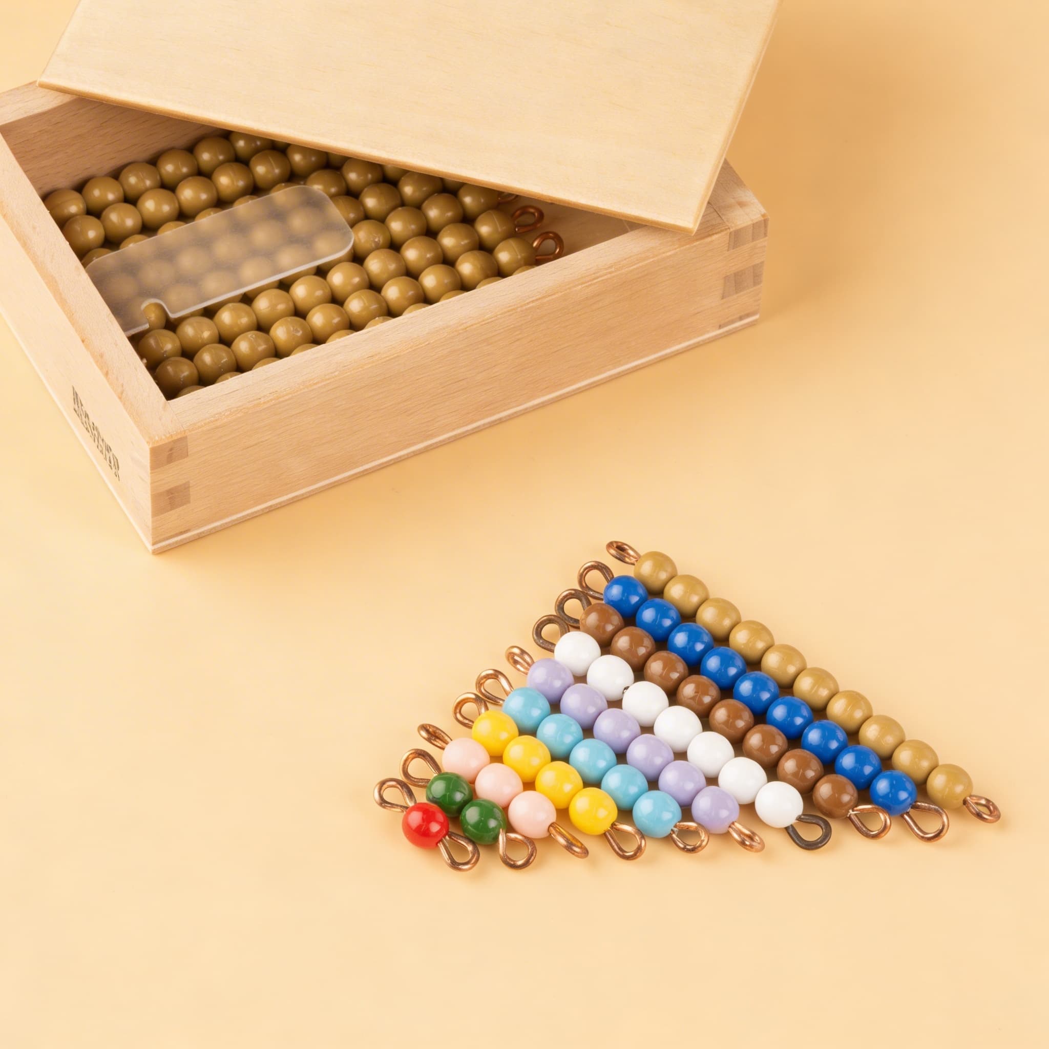 Teen Bead Box — Goldene Zehnerketten & Farbige Perlenstäbe — Seitenansicht