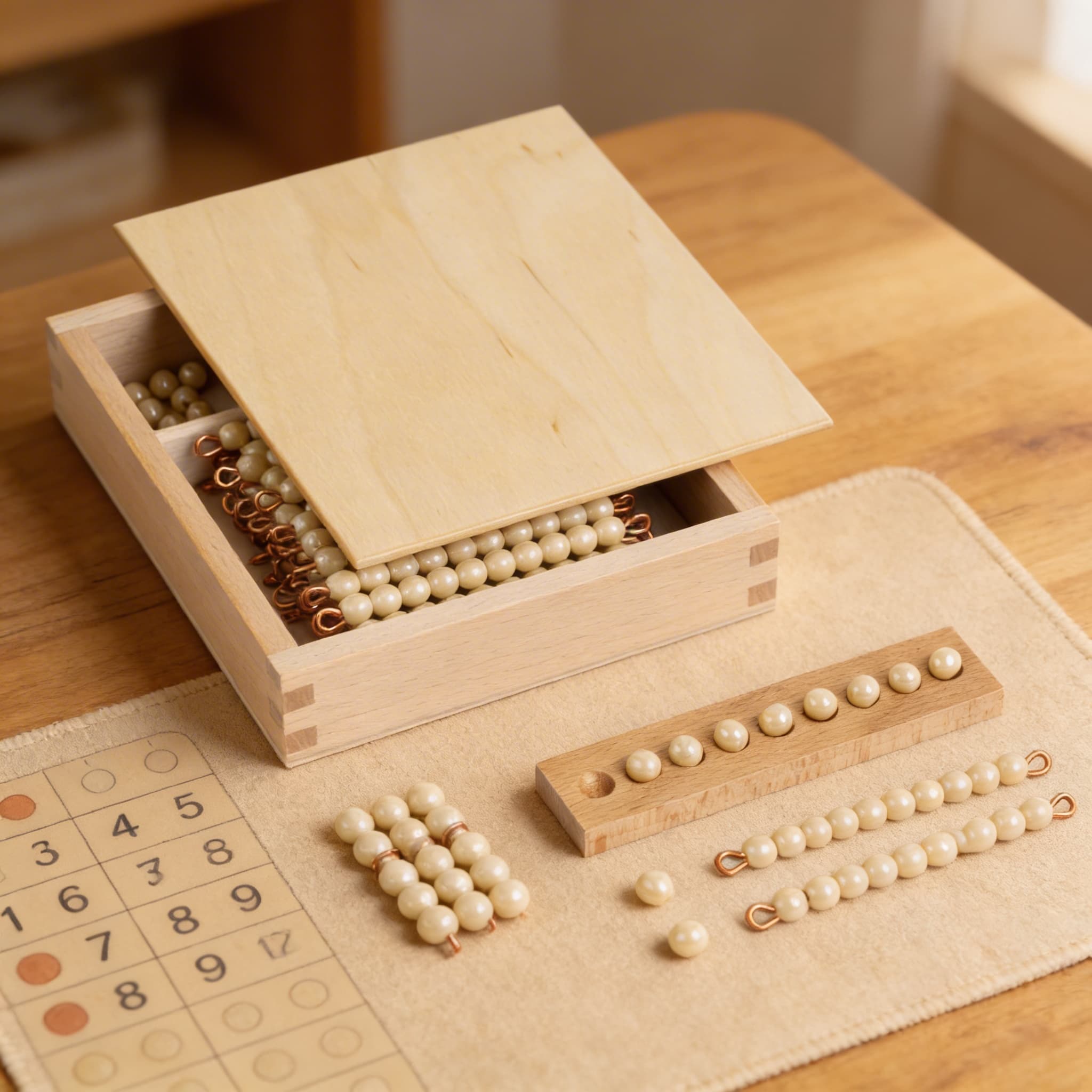 Zehnerperlenkasten — Glasperlen-Stäbe für Dezimalsystem-Einführung — Detailansicht