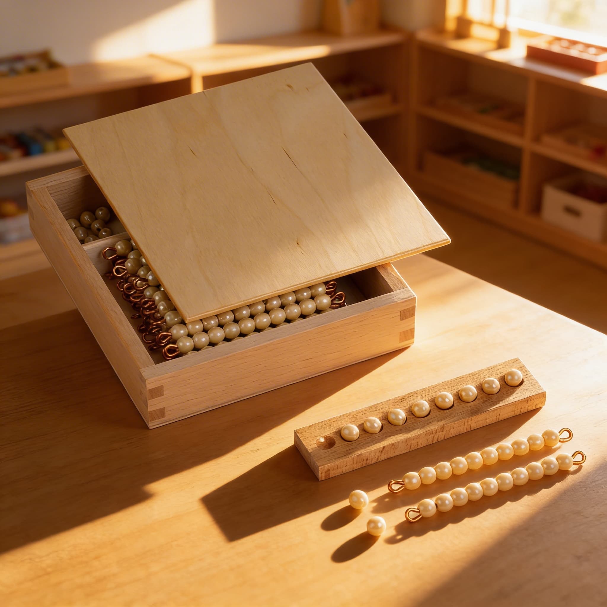 Zehnerperlenkasten — Glasperlen-Stäbe für Dezimalsystem-Einführung — Im Einsatz