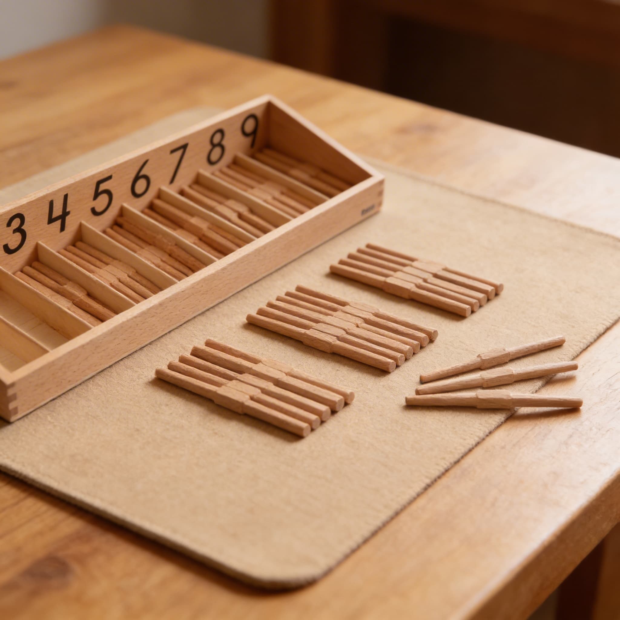 Spindelkasten — Null-Konzept & Zählübung mit Holzspindeln — Detailansicht