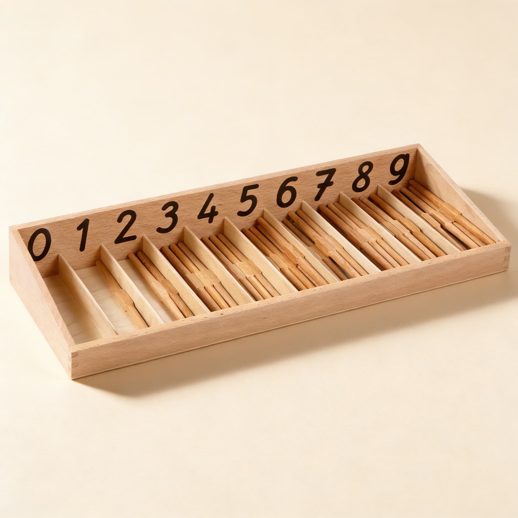 Spindelkasten — Null-Konzept & Zählen 0-9 mit Holzfächern — Katalogansicht