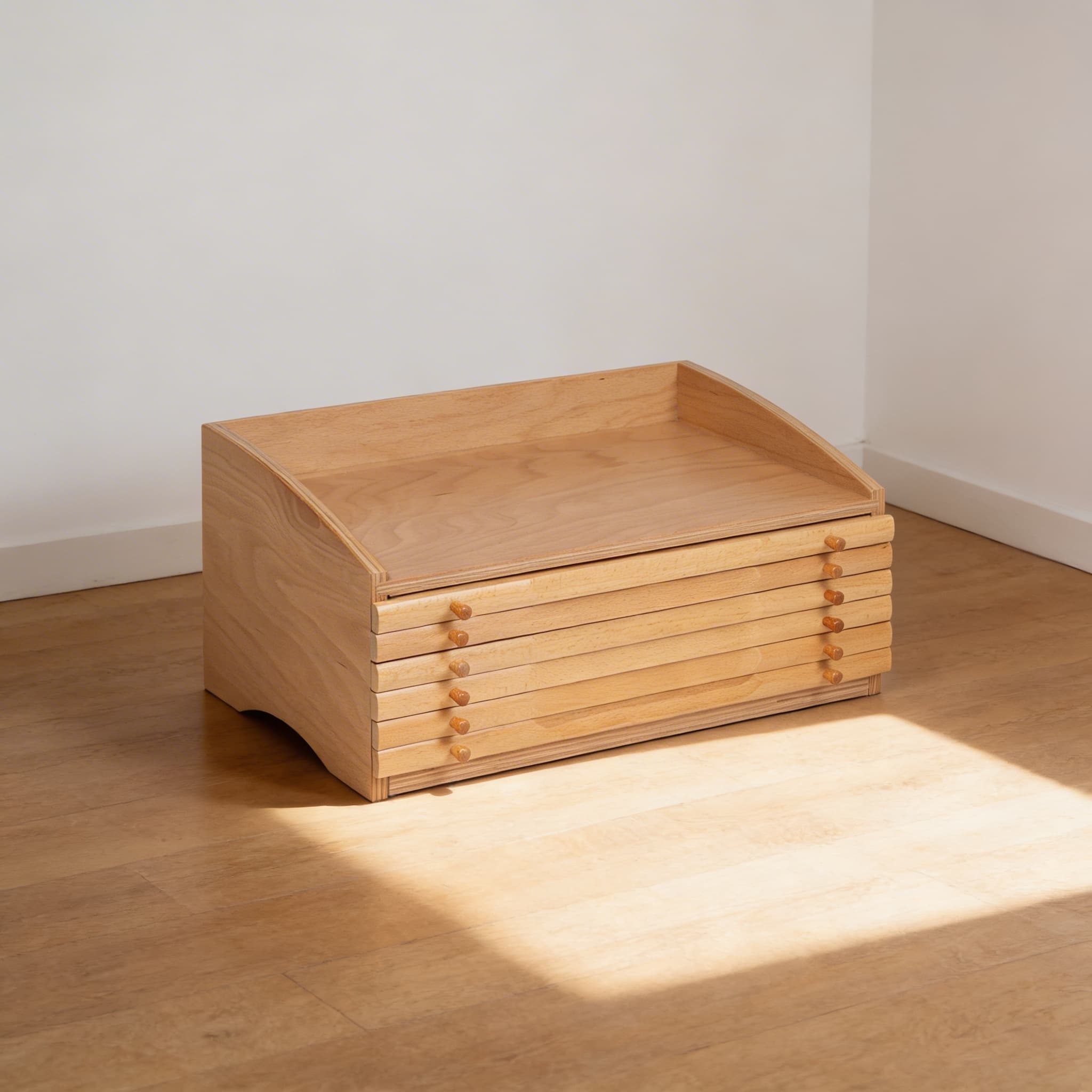 Geometrische Kommode — sechs Schubladen mit geometrischen Einsätzen — Katalogansicht