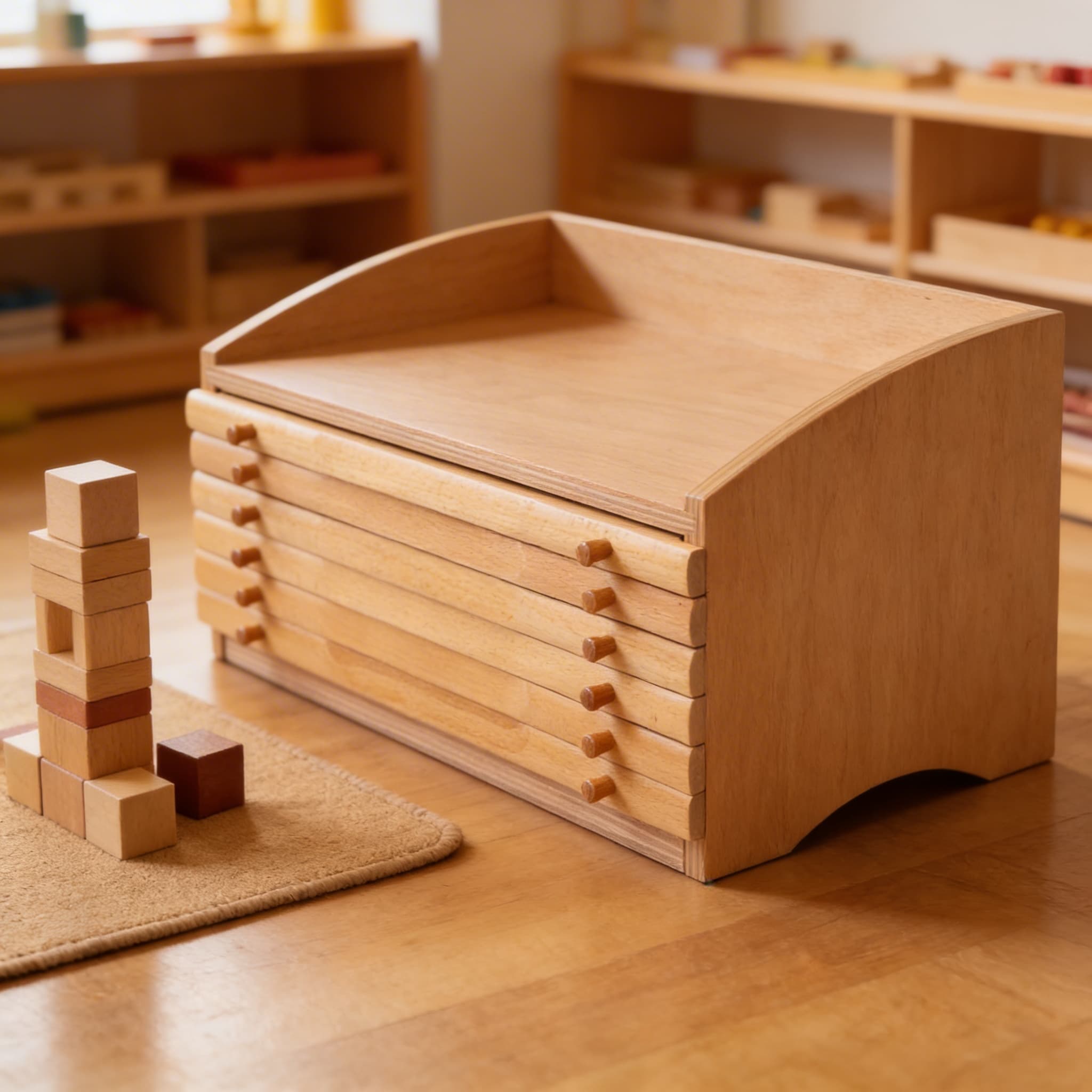 Geometrische Kommode — sechs Schubladen mit geometrischen Einsätzen — Detailansicht