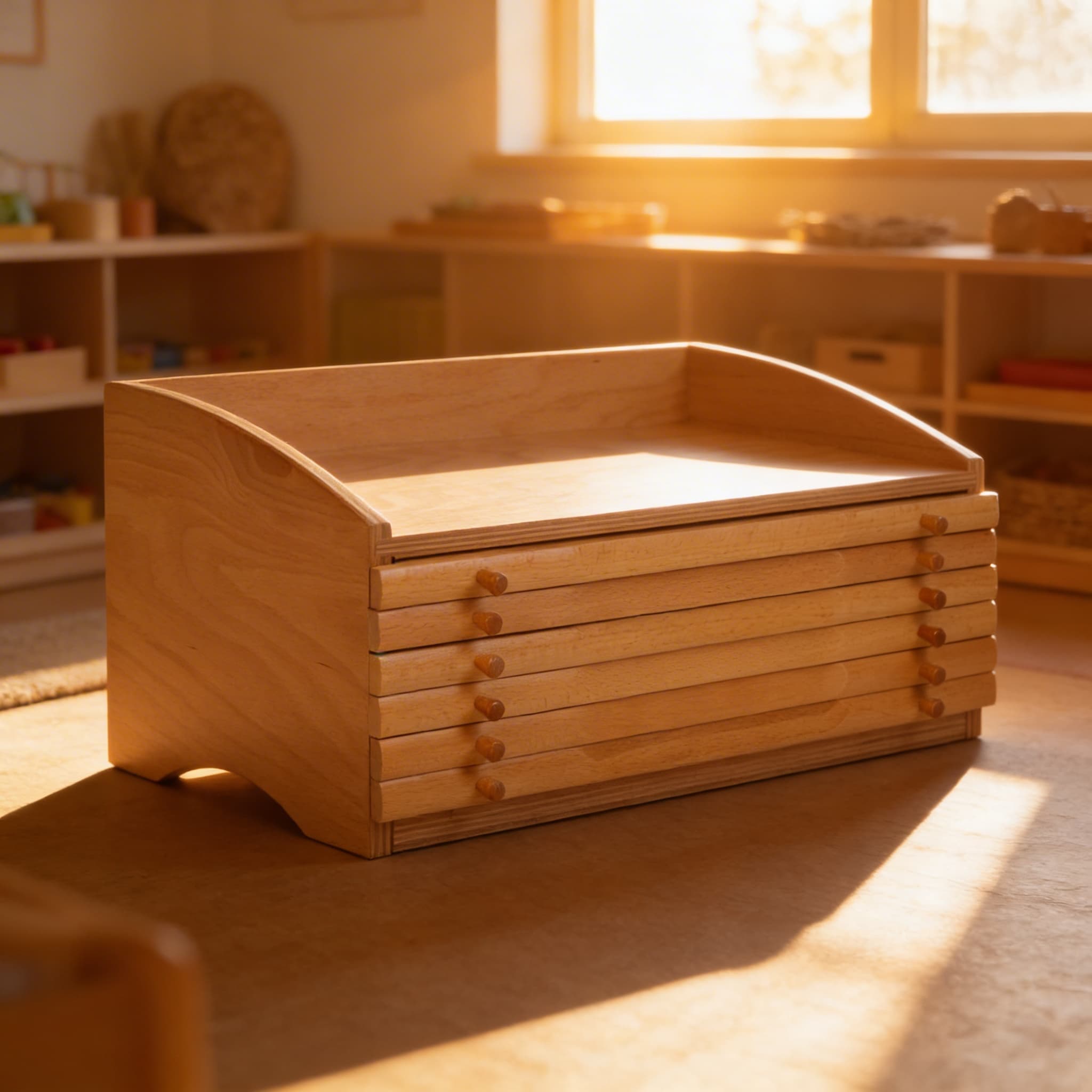 Geometrische Kommode — sechs Schubladen mit geometrischen Einsätzen — Im Einsatz