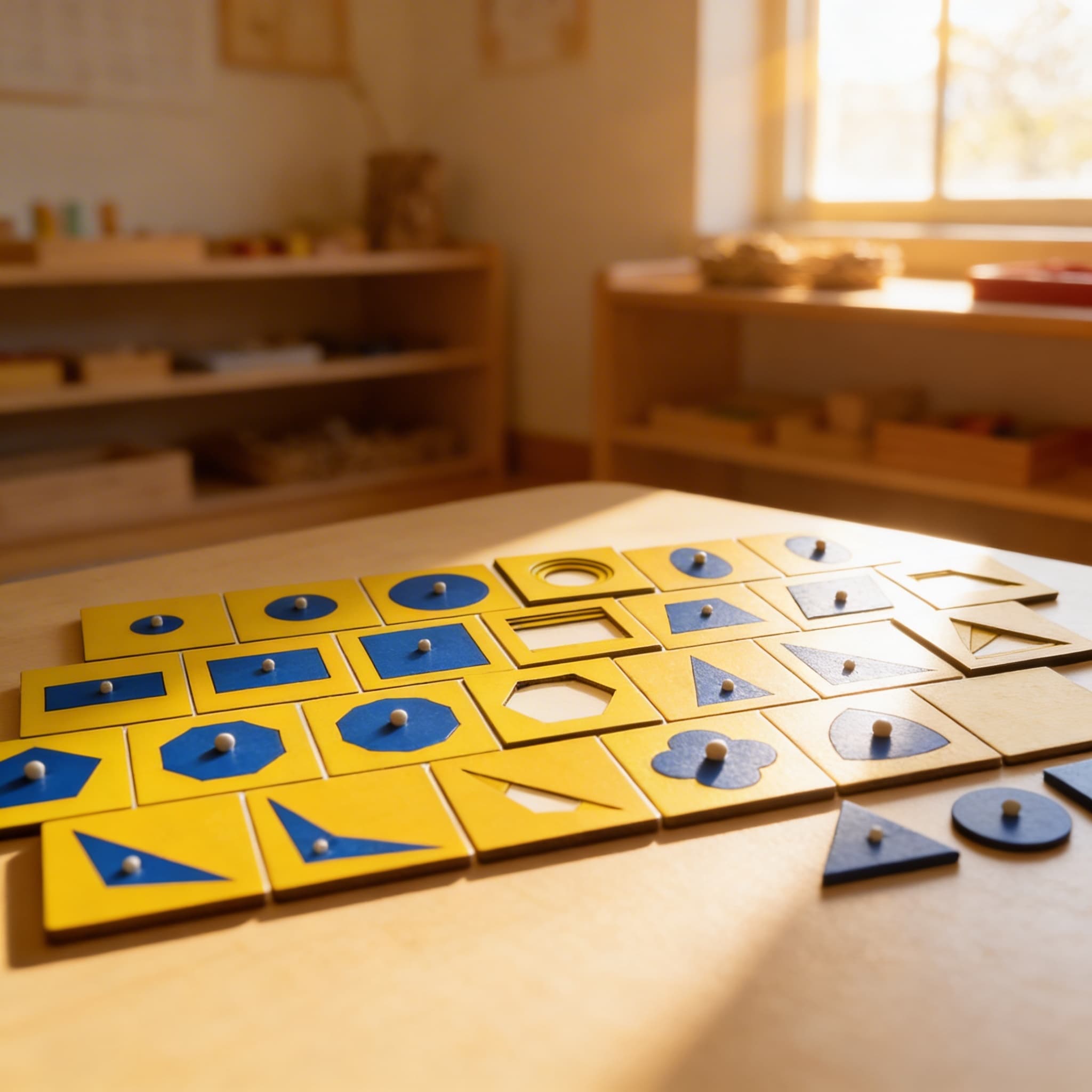 Geometriekommode-Karten — 35 blaue Formenkarten zum visuellen Zuordnen — Im Einsatz