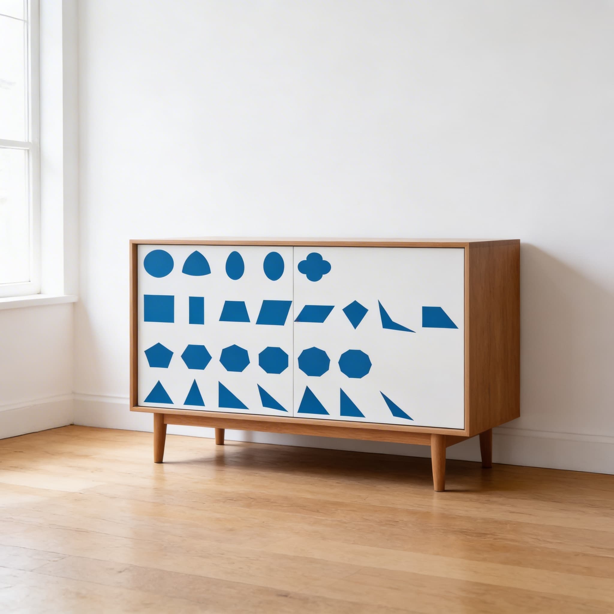 Geometrische Kommode Kontrolltafel — 28 Formen Referenzführer — Seitenansicht