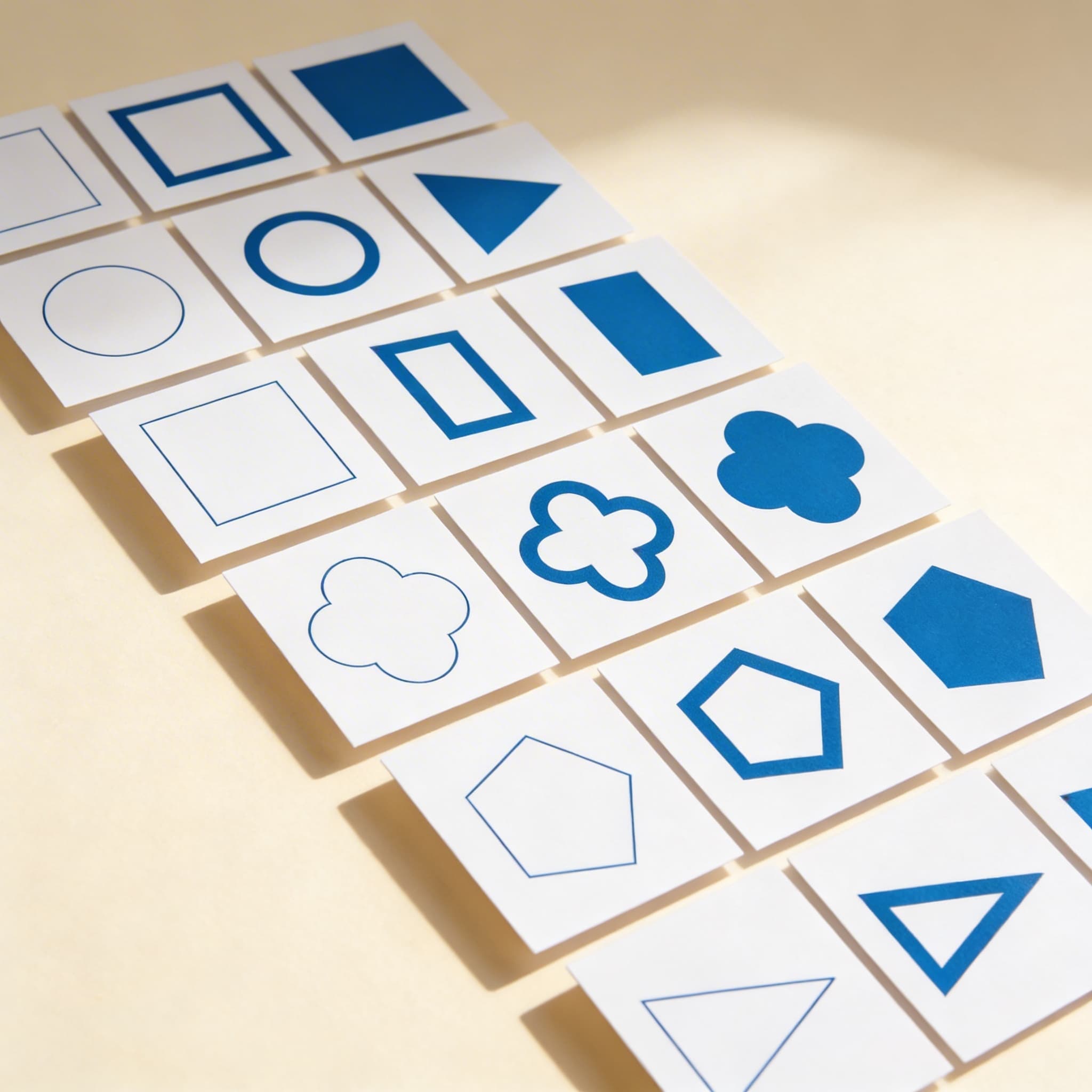 Geometrische Formkarten — Dreiteilige Unterscheidung — Seitenansicht