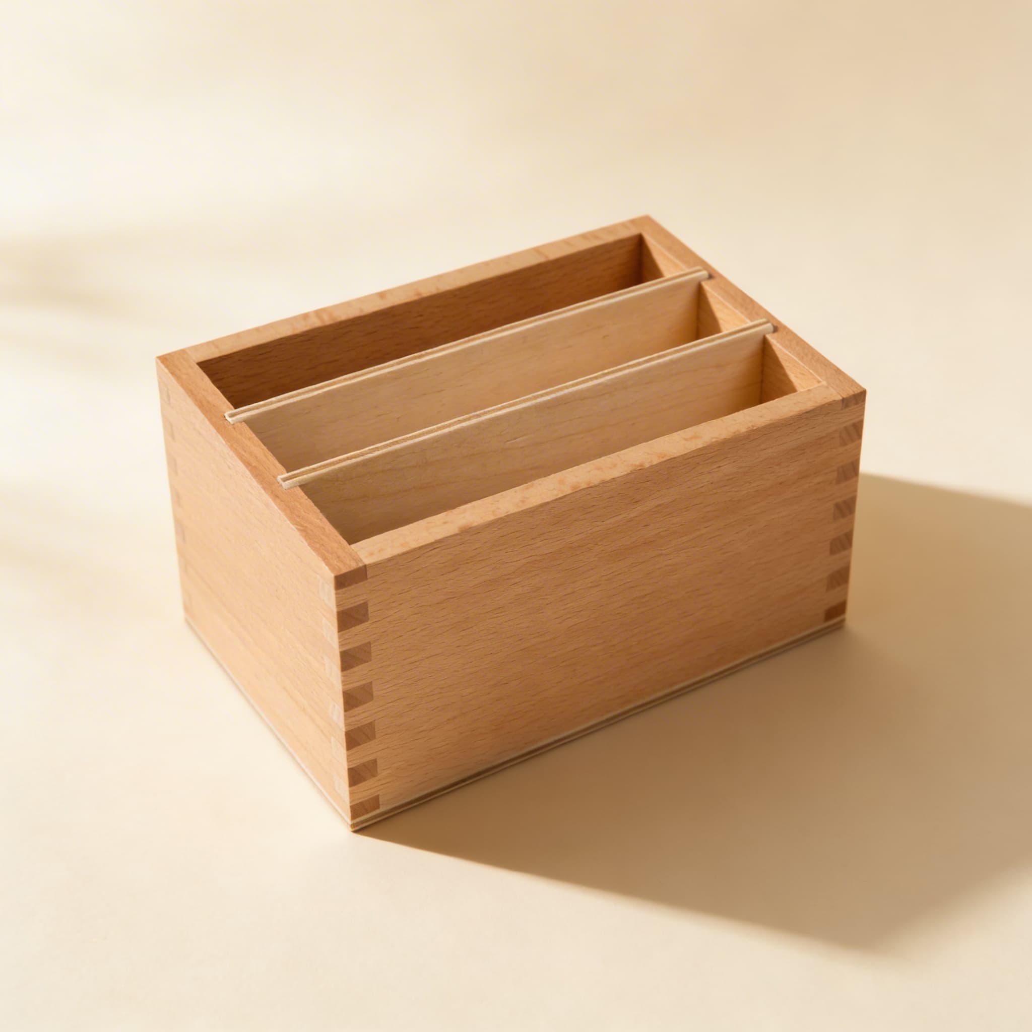 Blätterkarten-Box — Buchenholz-Aufbewahrung für Formkarten — Seitenansicht