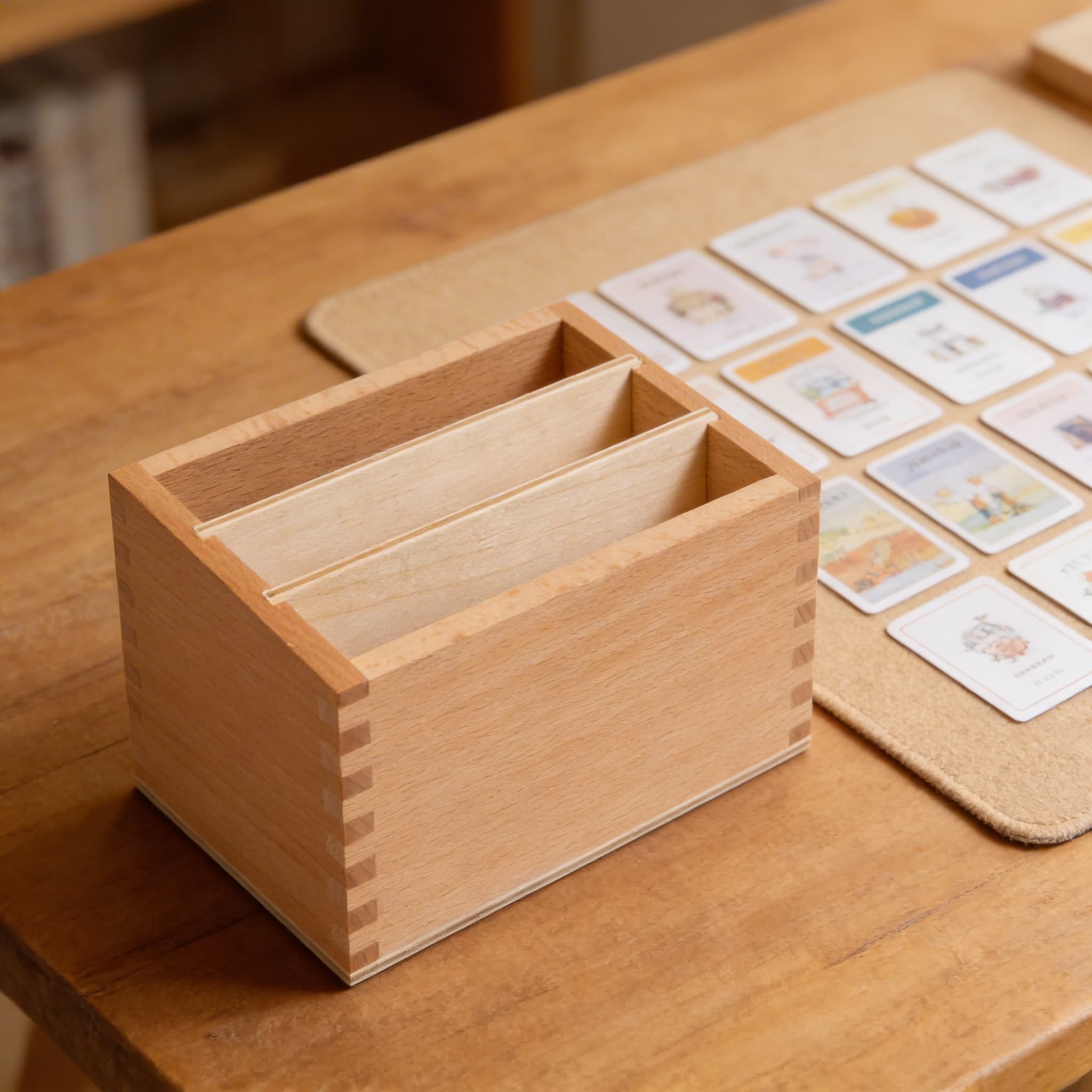 Blätterkarten-Box — Buchenholz-Aufbewahrung für Formkarten — Detailansicht