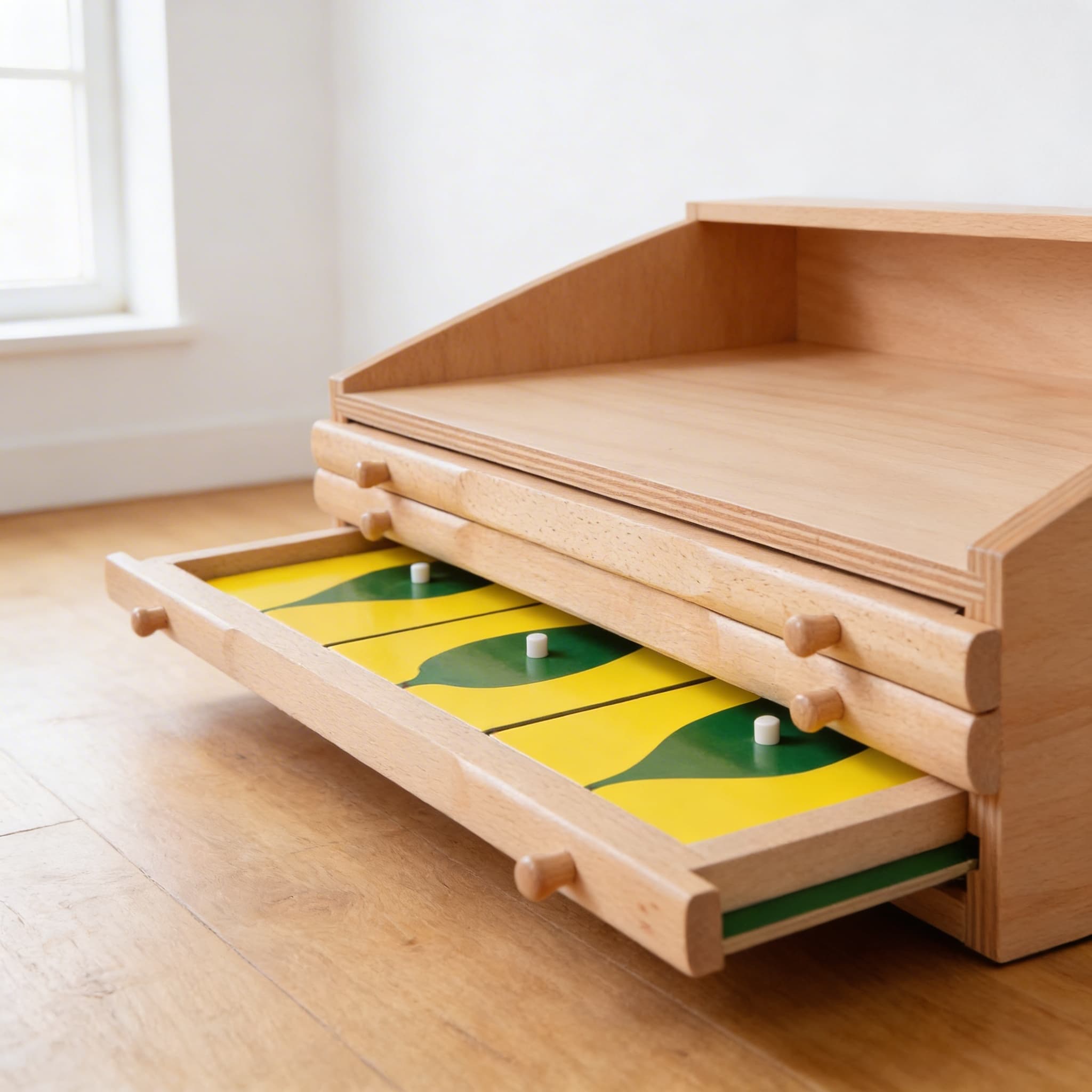 Botanikschrank — Blattformen-Erkundung & Formenunterscheidung — Seitenansicht