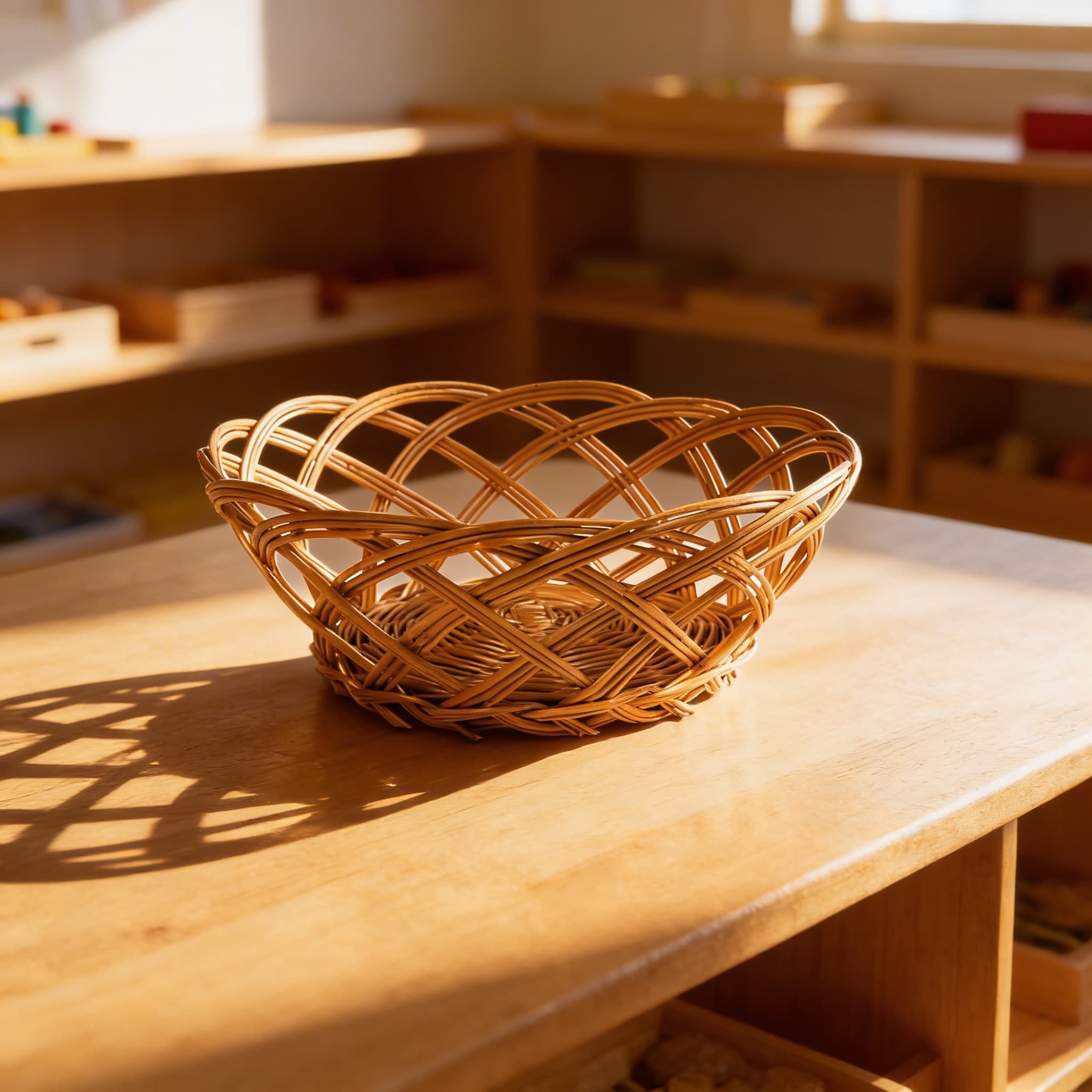 Košík na geometrické telesá — elegantný ratanový úložný kontajner — Pri použití