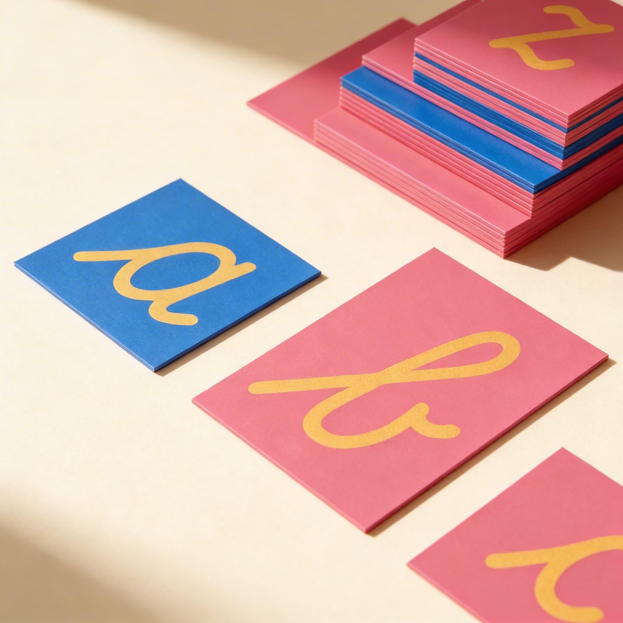 Sandpapierbuchstaben — Internationale Schreibschrift auf Holz — Seitenansicht