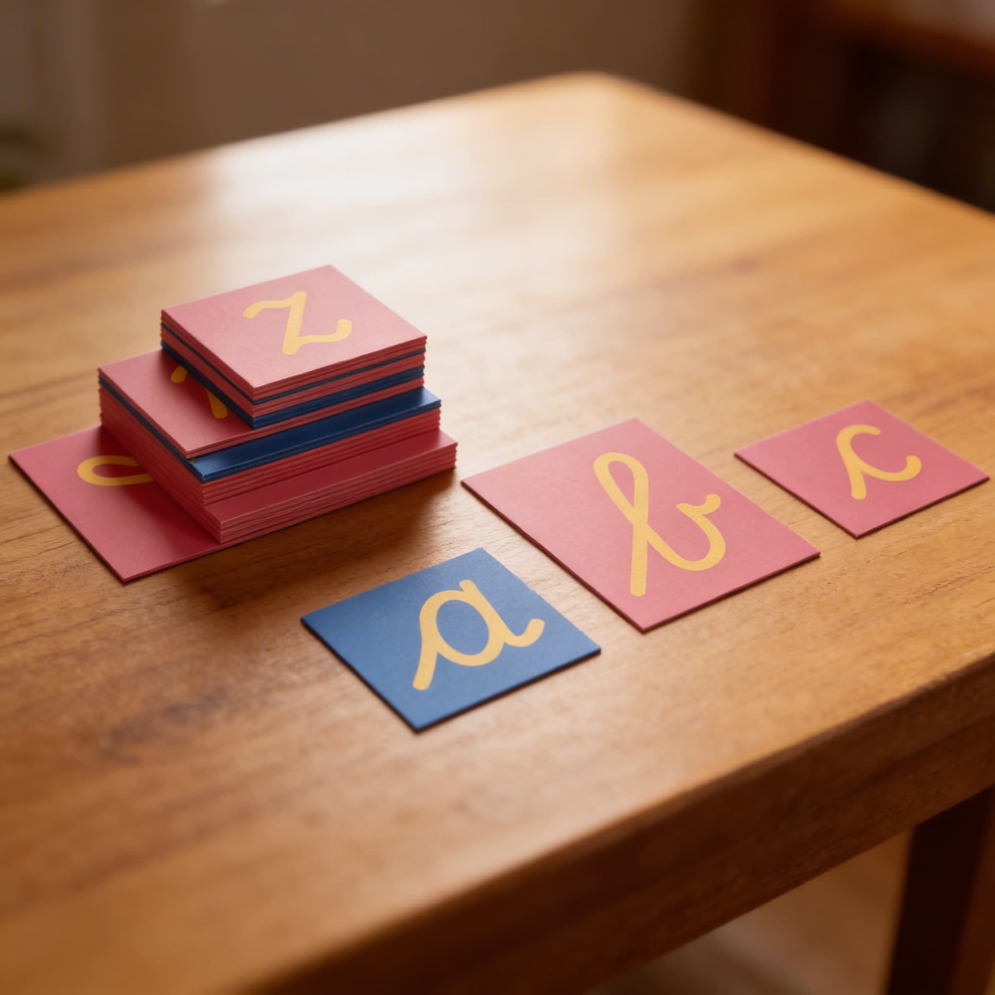 Sandpapierbuchstaben — Internationale Schreibschrift auf Holz — Detailansicht