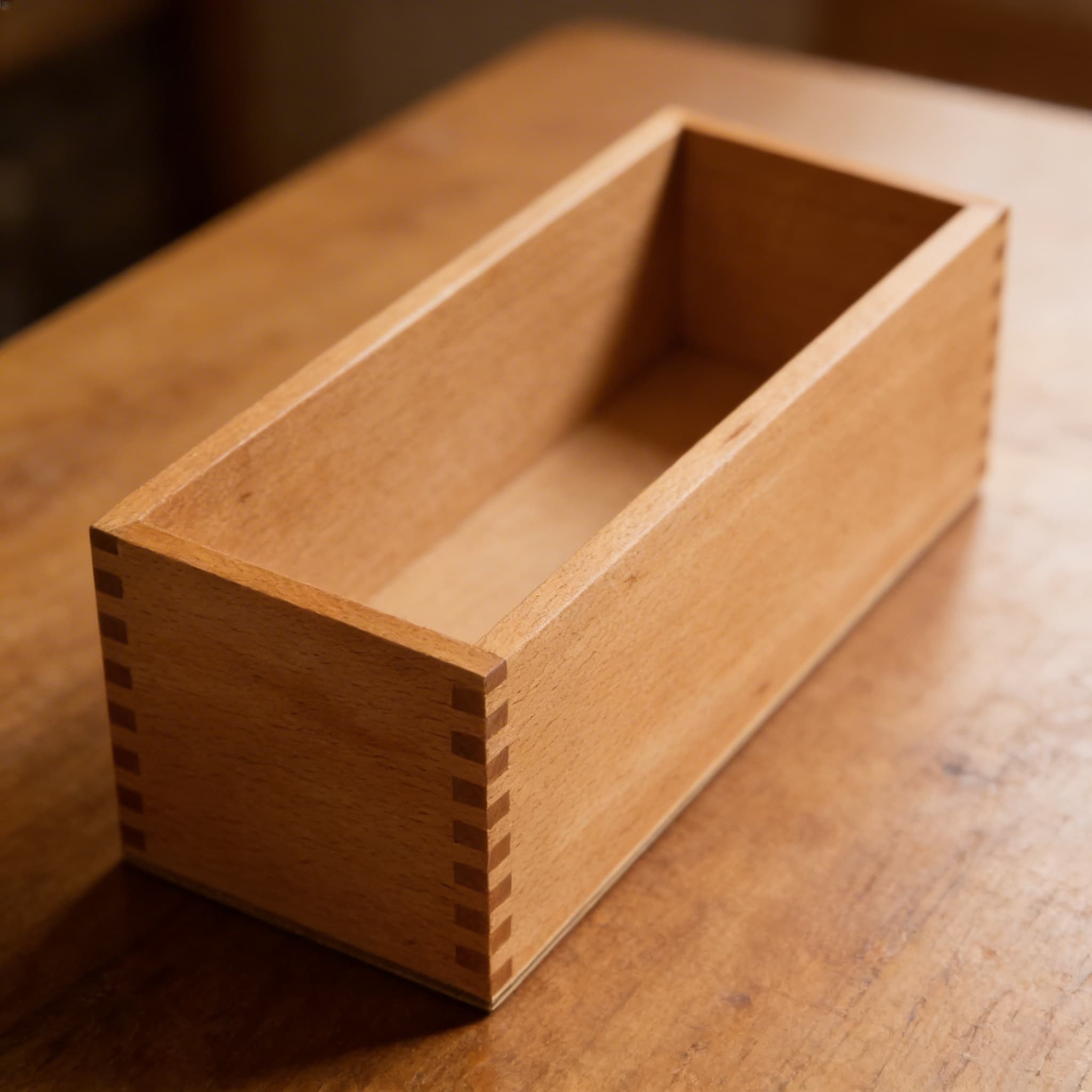Box pre dvojité písmenká zo sandpapiera — drevené ukladanie — Detailný pohľad