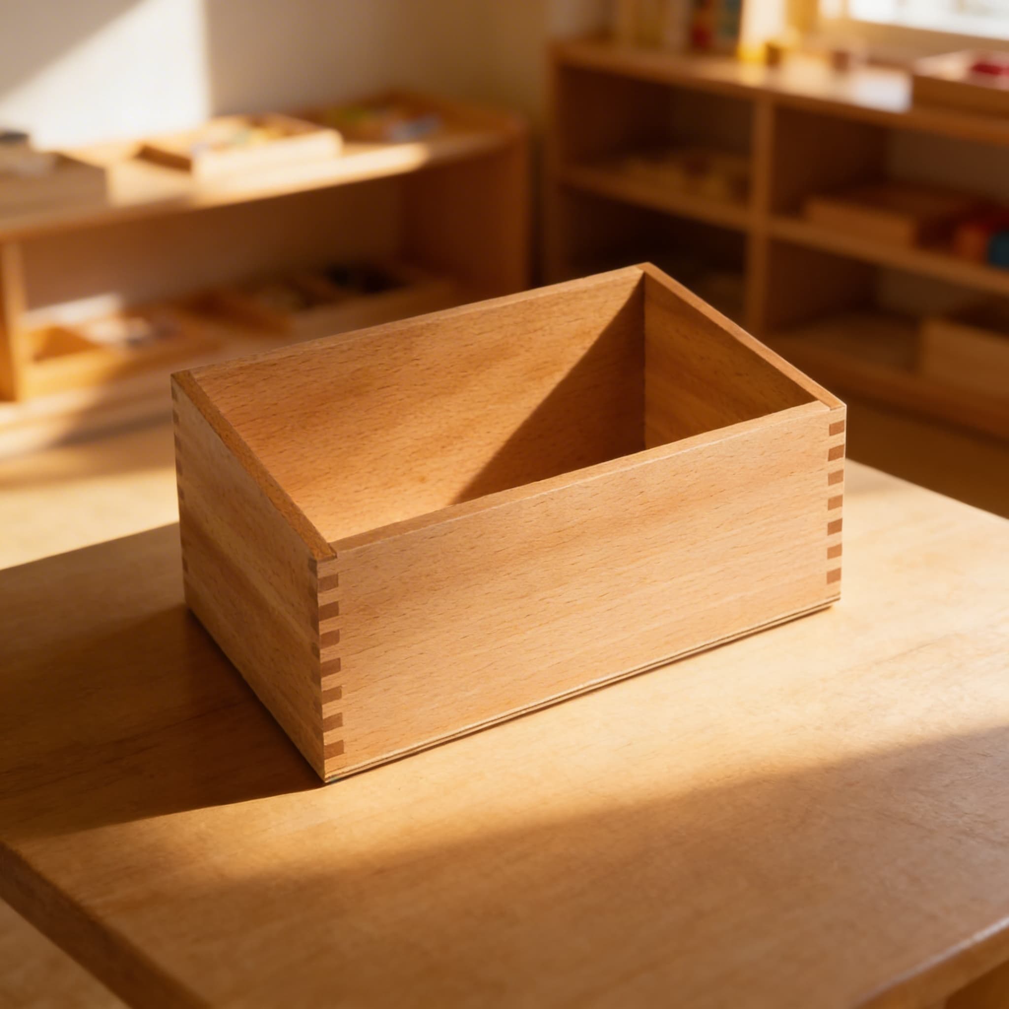 Box pro písmenka ze smirkového papíru — dřevěné uložení — Při použití