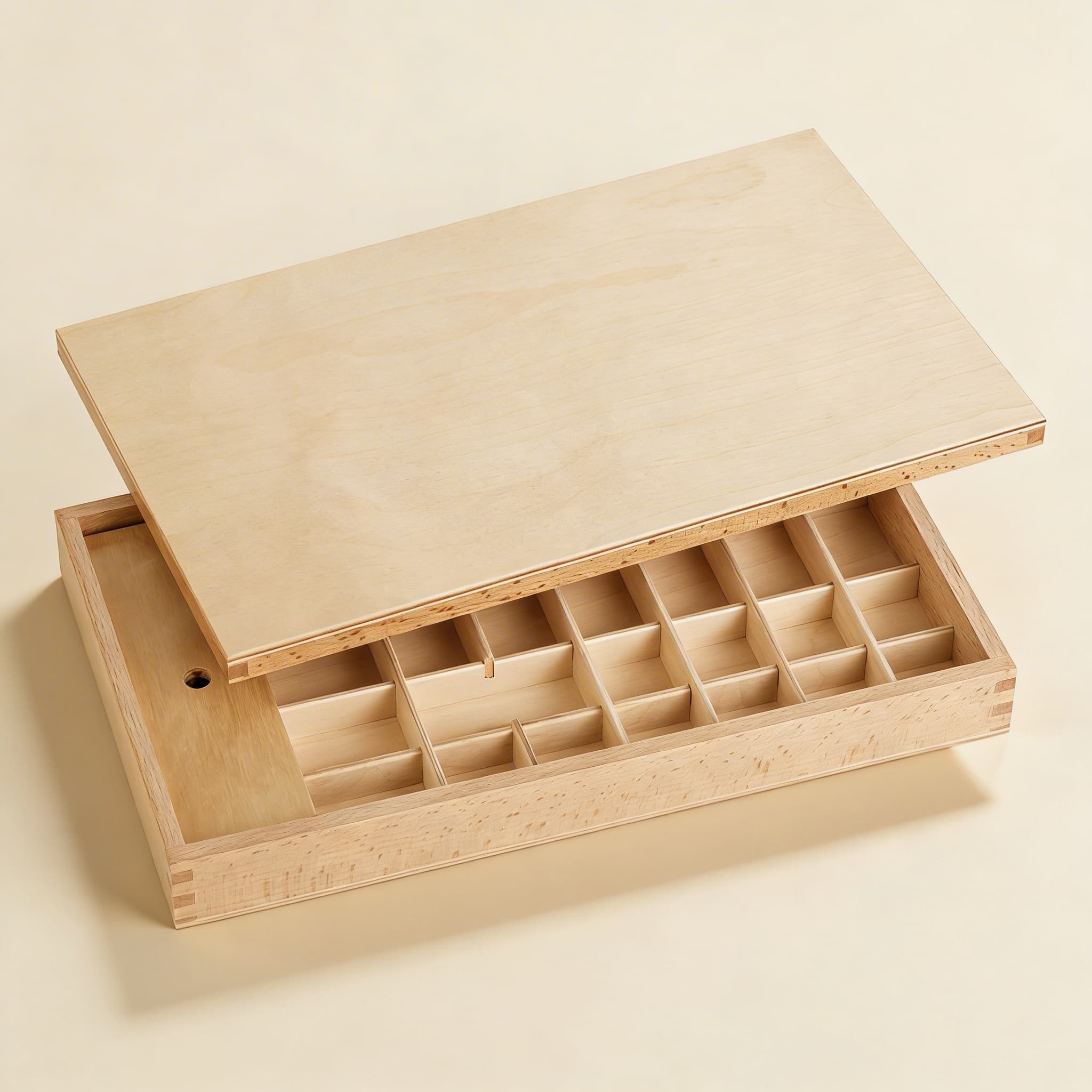 Kleine Bewegliche Alphabet-Box — Holzaufbewahrung mit Schiebedeckel — Katalogansicht