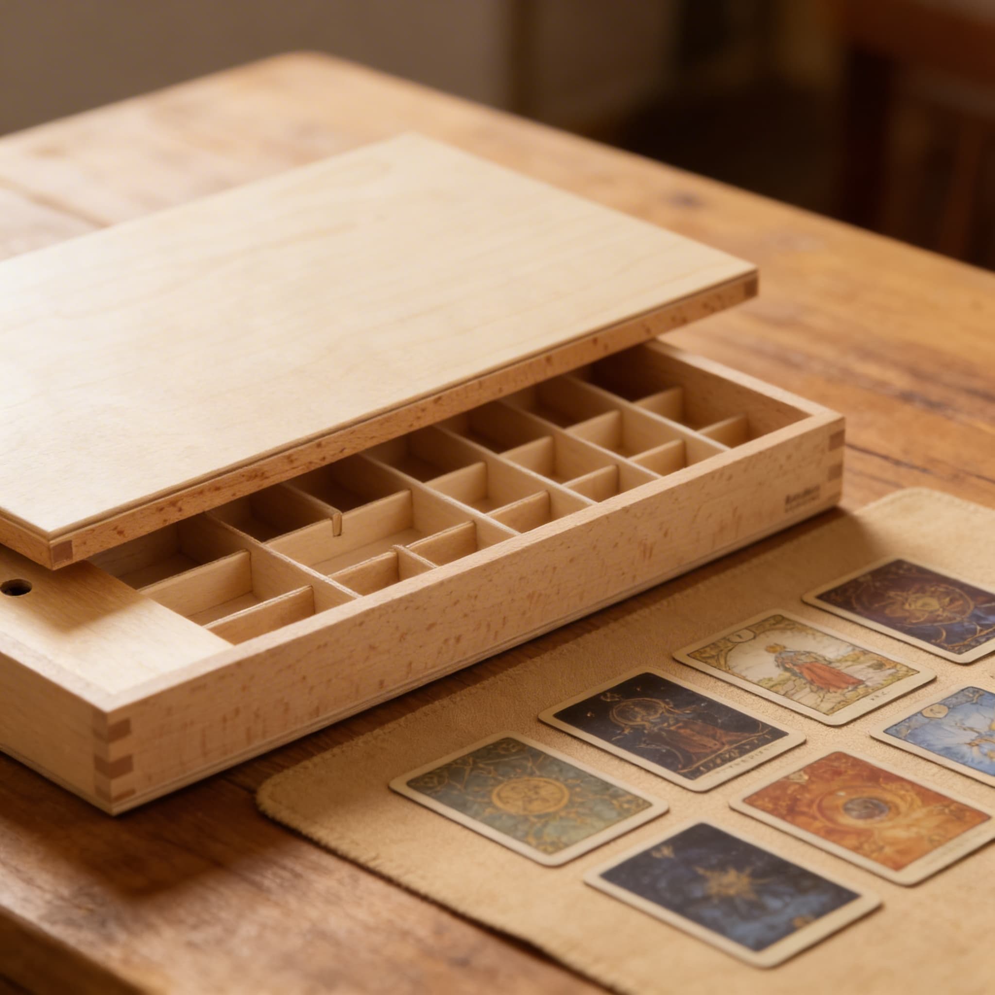 Kleine Bewegliche Alphabet-Box — Holzaufbewahrung mit Schiebedeckel — Detailansicht