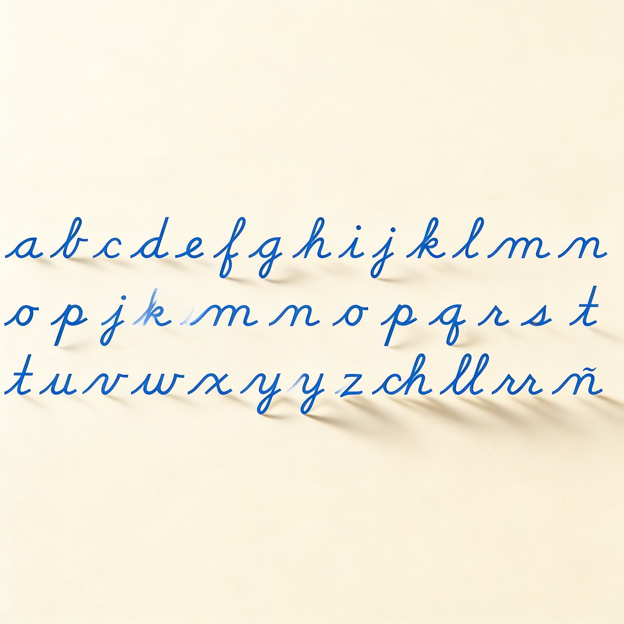 Mittleres Bewegliches Alphabet: US-Schreibschrift — Blau