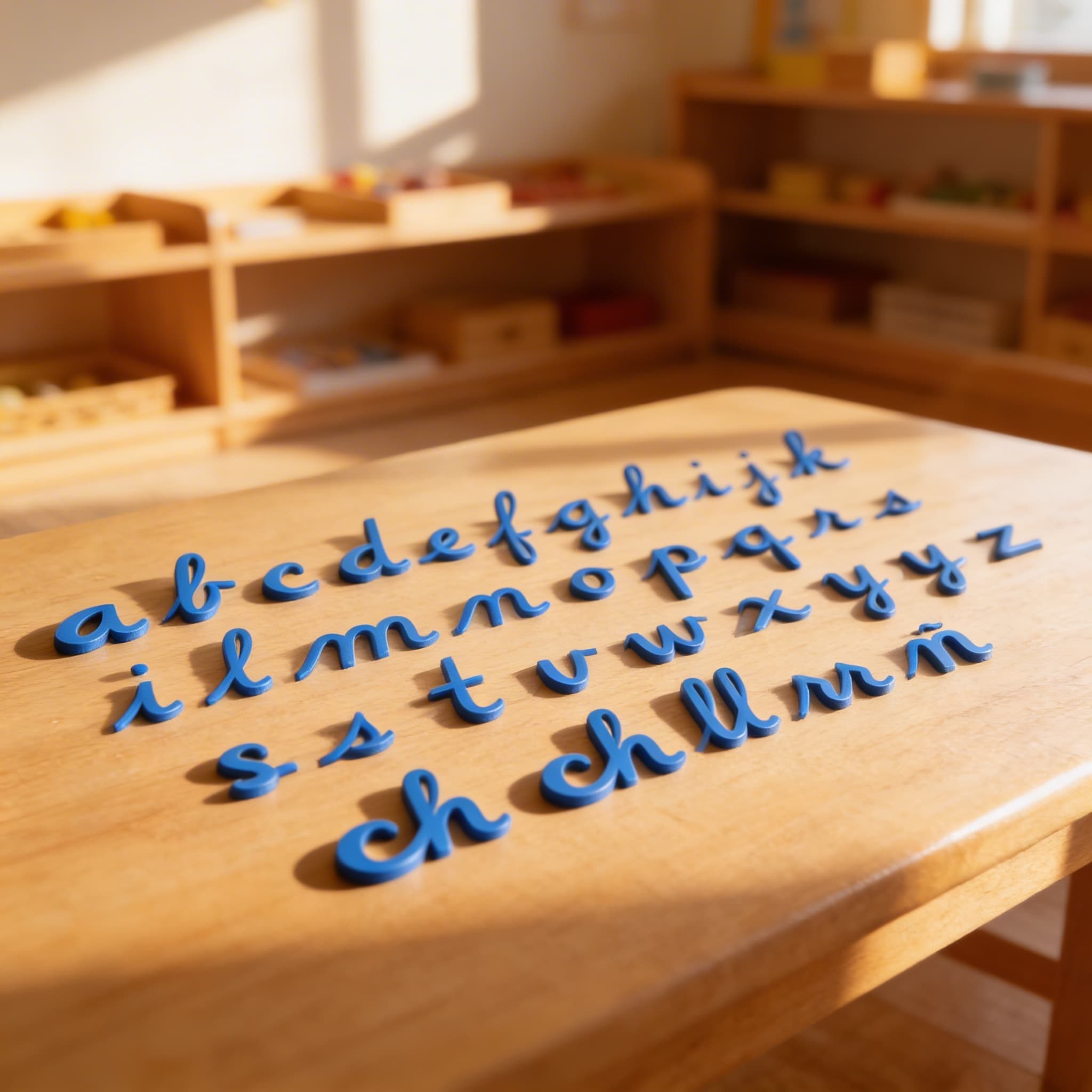 Mittleres Bewegliches Alphabet: US-Schreibschrift — Blau — Ansicht 4