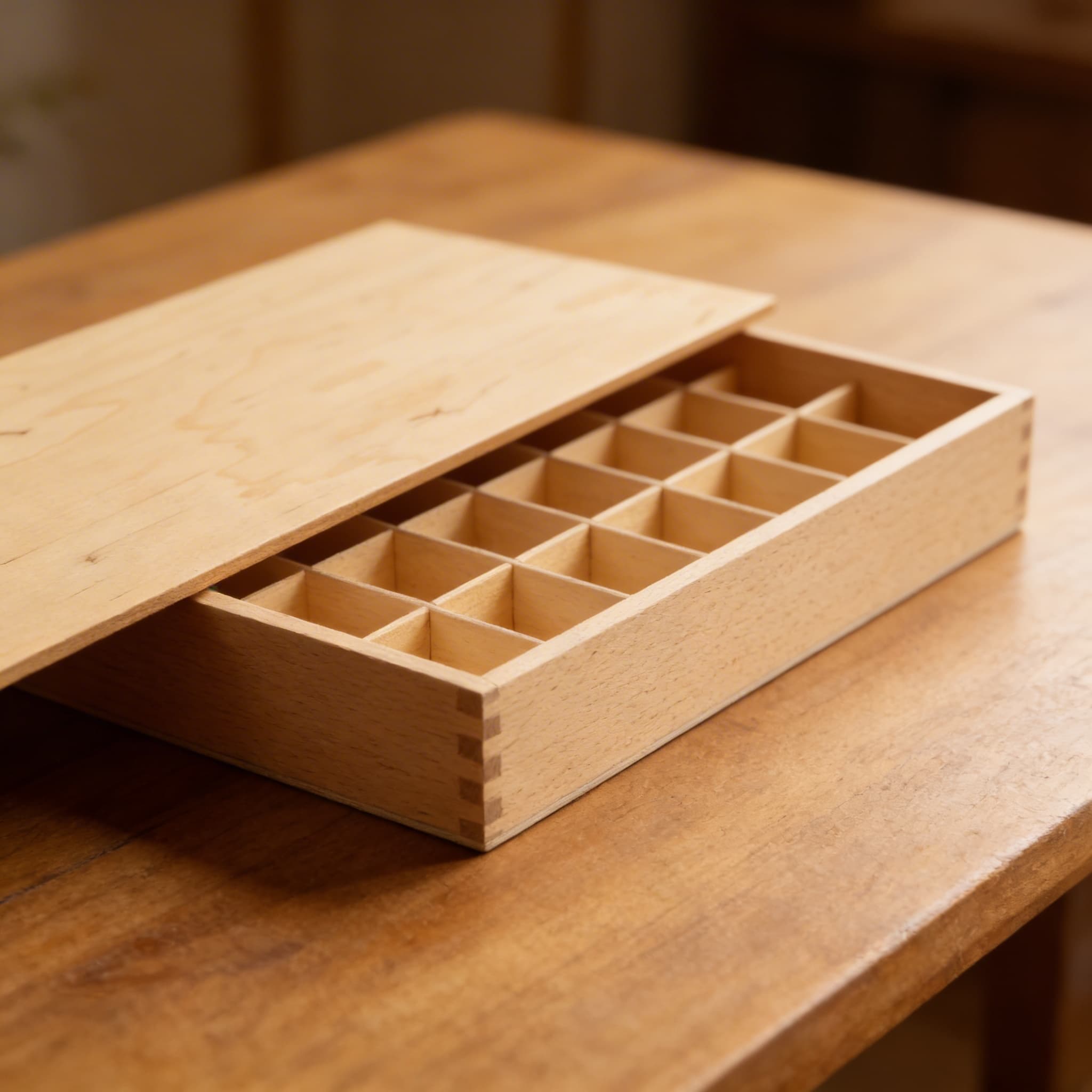 Tištěná abeceda v krabičce — organizované úložiště pro písmenka — Detailní pohled