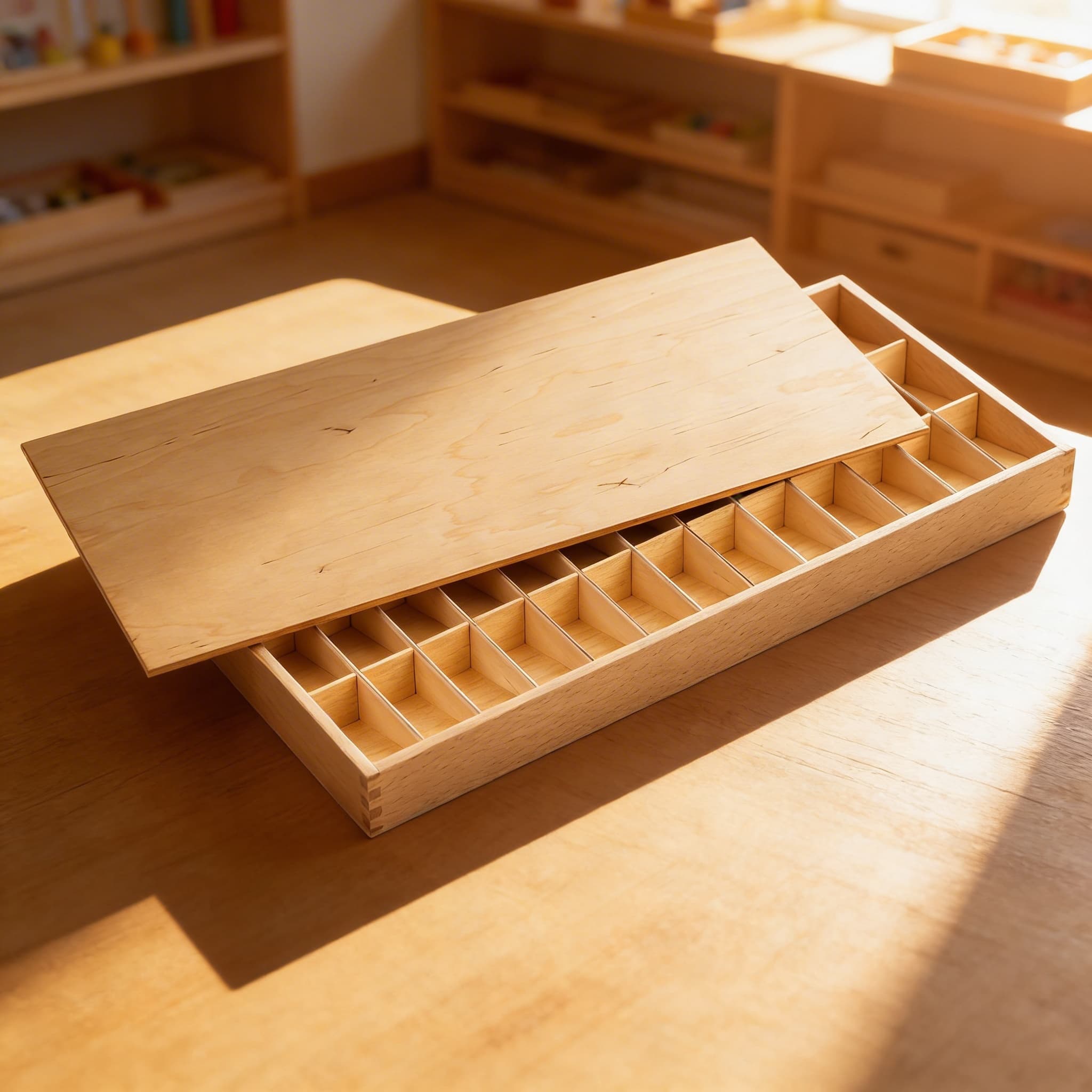 Tištěná abeceda v krabičce — organizované úložiště pro písmenka — Při použití