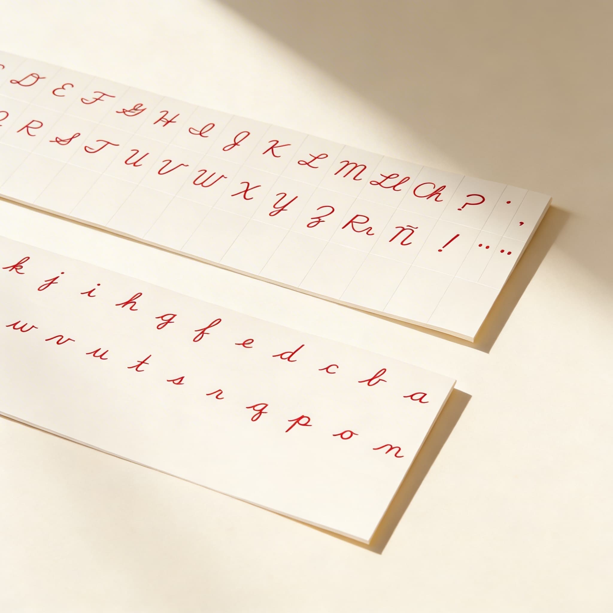 Tlačená abeceda: Americké písané — červená — Bočný pohľad