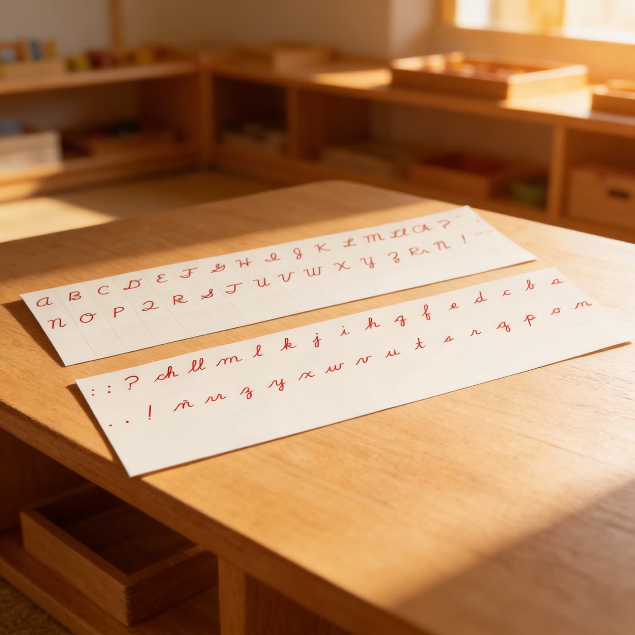 Tlačená abeceda: Americké písané — červená — Pri použití