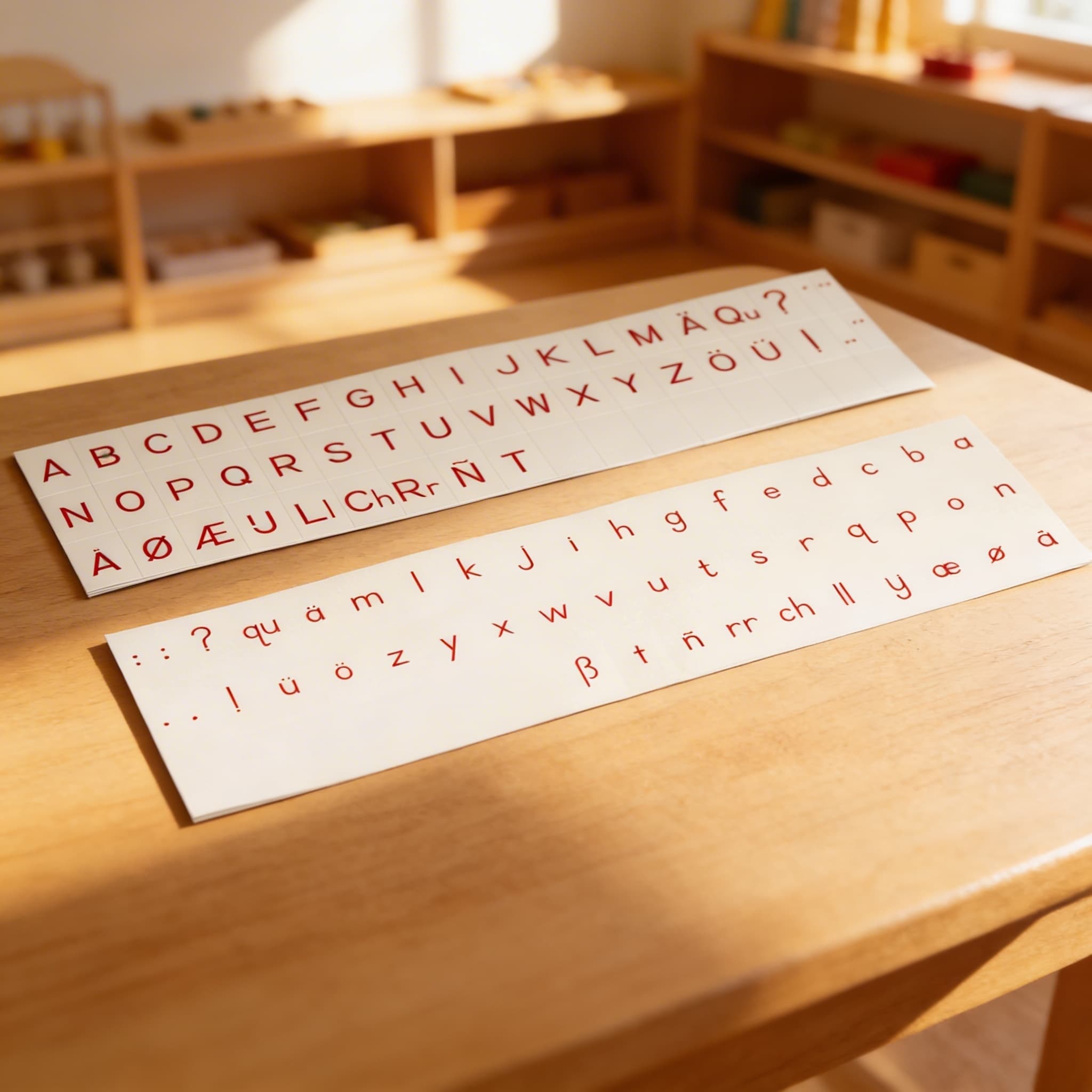 Tištěná abeceda: Mezinárodní tiskací — červená — Při použití