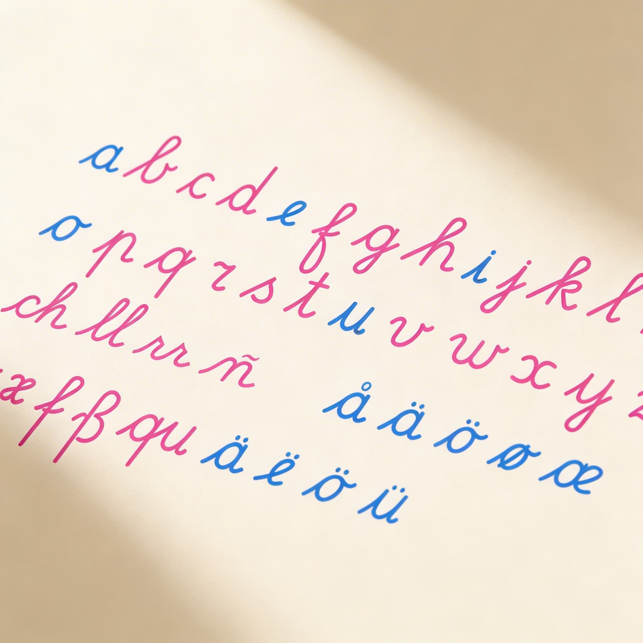 Hölzernes Bewegliches Alphabet: Internationale Schreibschrift — Seitenansicht