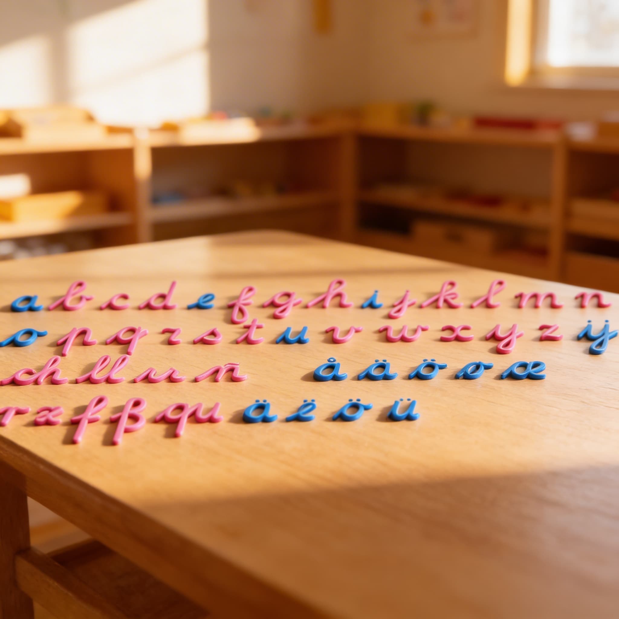 Hölzernes Bewegliches Alphabet: Internationale Schreibschrift — Im Einsatz