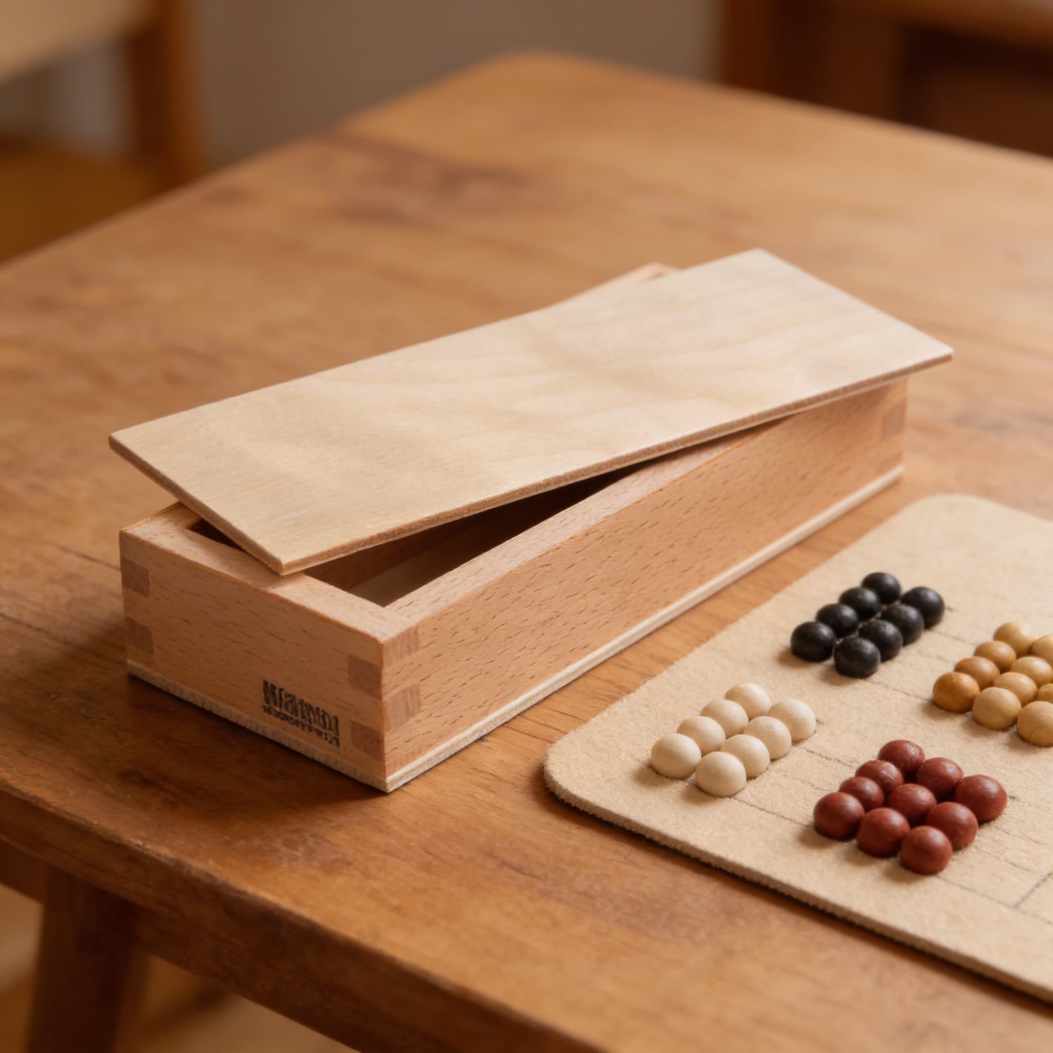 Kleine Zahlenkarten-Box — Buchenholz mit Schiebedeckel — Detailansicht