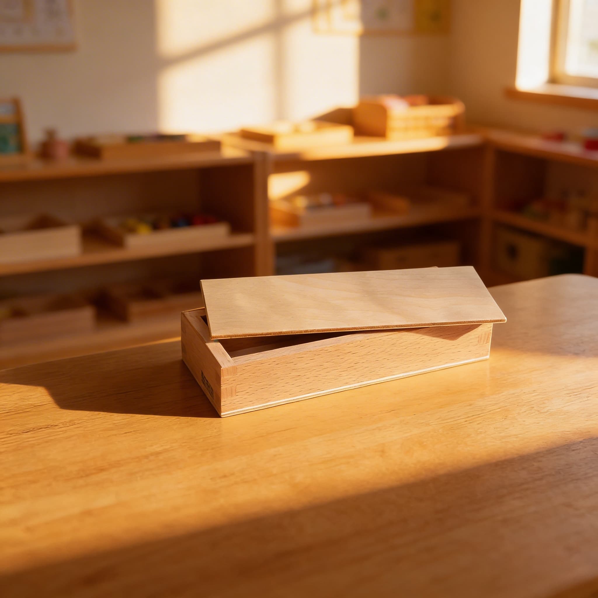 Kleine Zahlenkarten-Box — Buchenholz mit Schiebedeckel — Im Einsatz